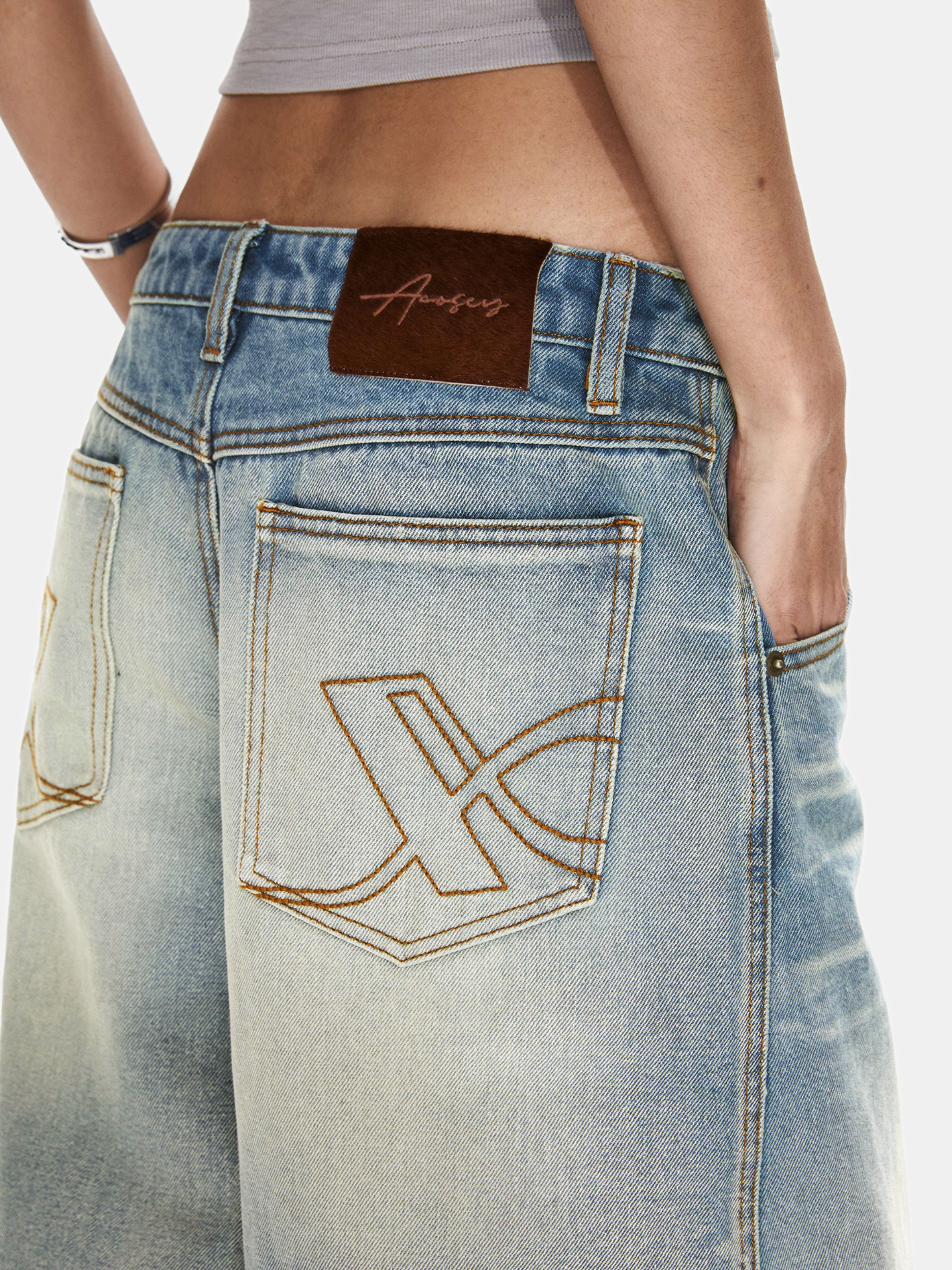 FrostRift - Women's Mid-Low Rise Curved Wide-Leg Denim Jeans