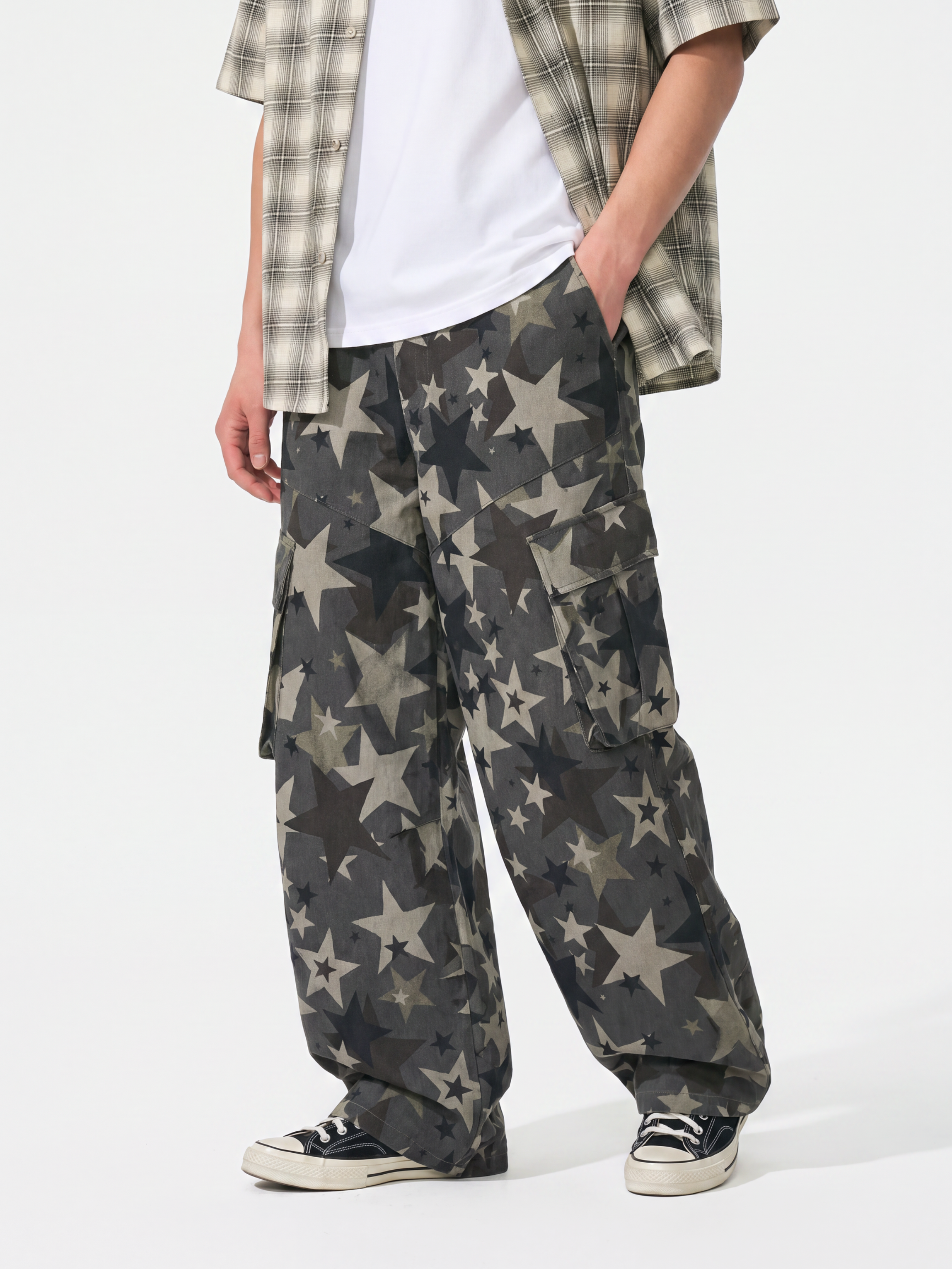 StarStill - Men's Multi-Pocket Star Print Baggy Cargo Pants