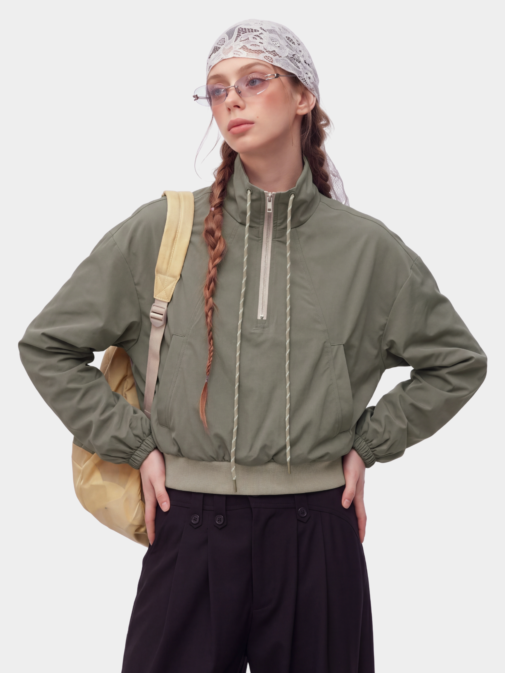 TuckDrift - Women's Cropped Stand Collar Half-Zip Jacket