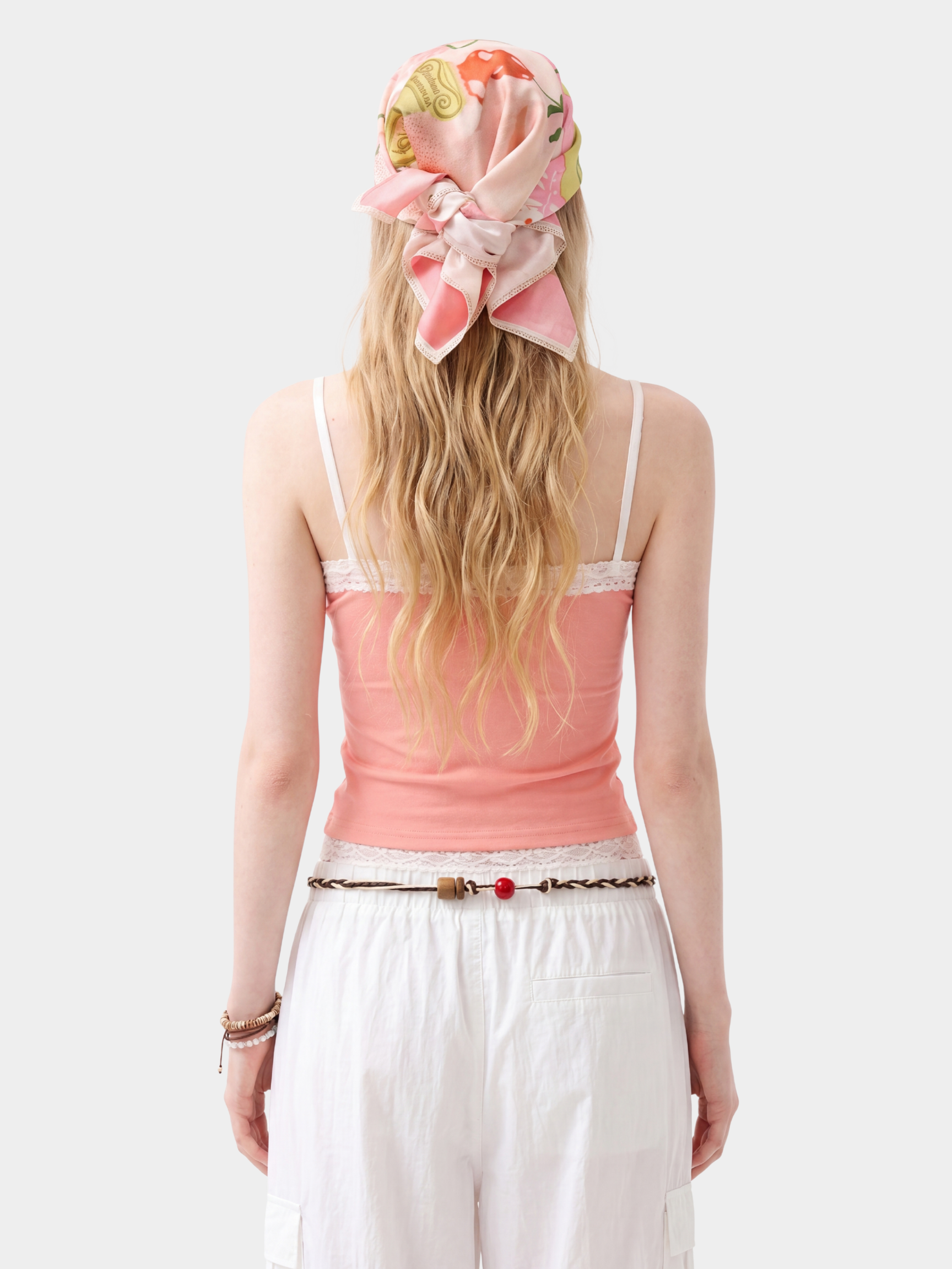 CherryGlow - Women's Floral Cat Print Lace Trim Cami Top