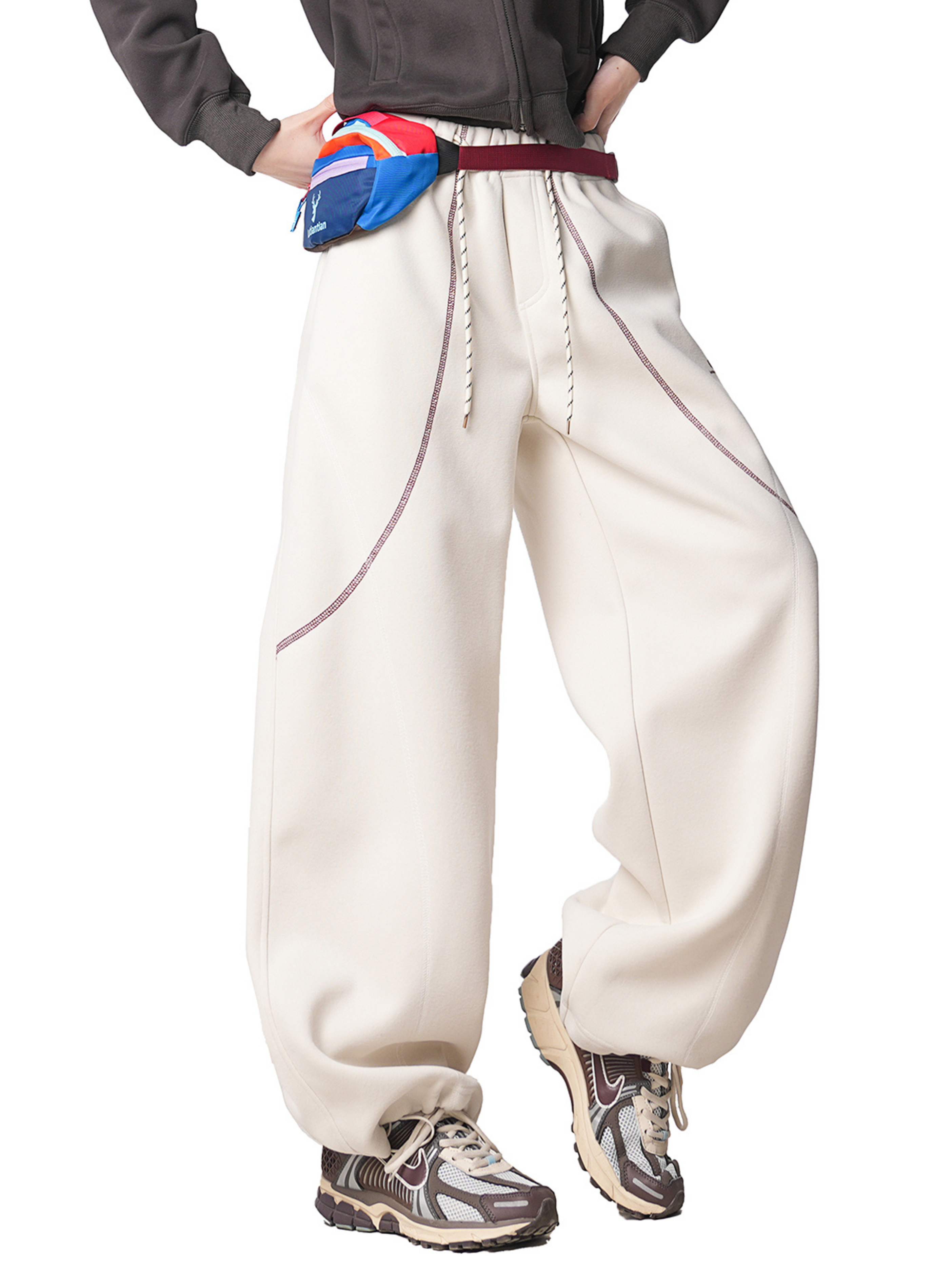 FrostField - Unisex Color-Stitch Contrast Relaxed Straight Sweatpants