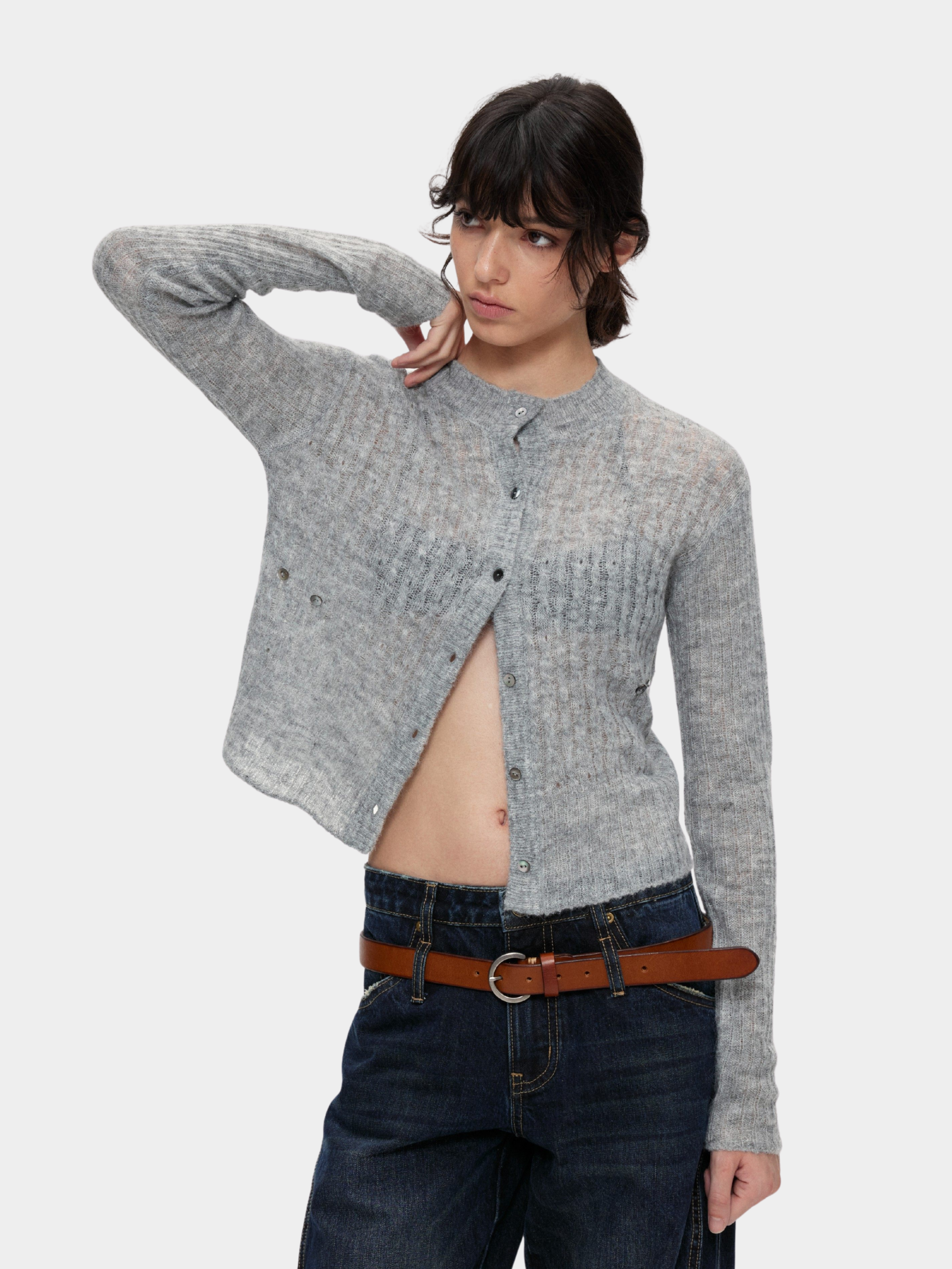 Ashglow - Women's Wool-Mohair Blend Buttoned Sweater