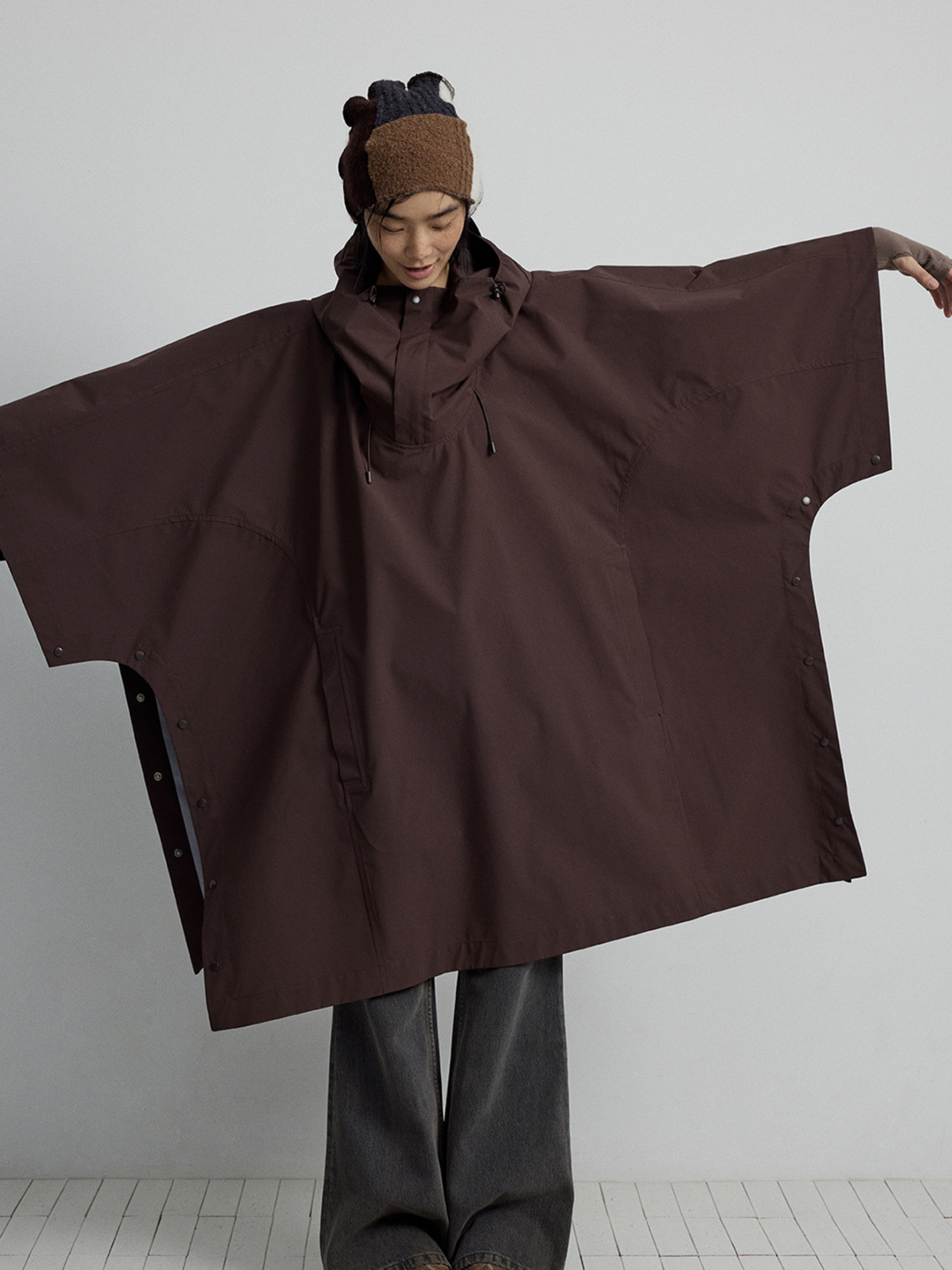 OwlPort - Women's Waterproof Metal-Button Drawstring Hooded Cape Jacket GONGGAR SPORTS