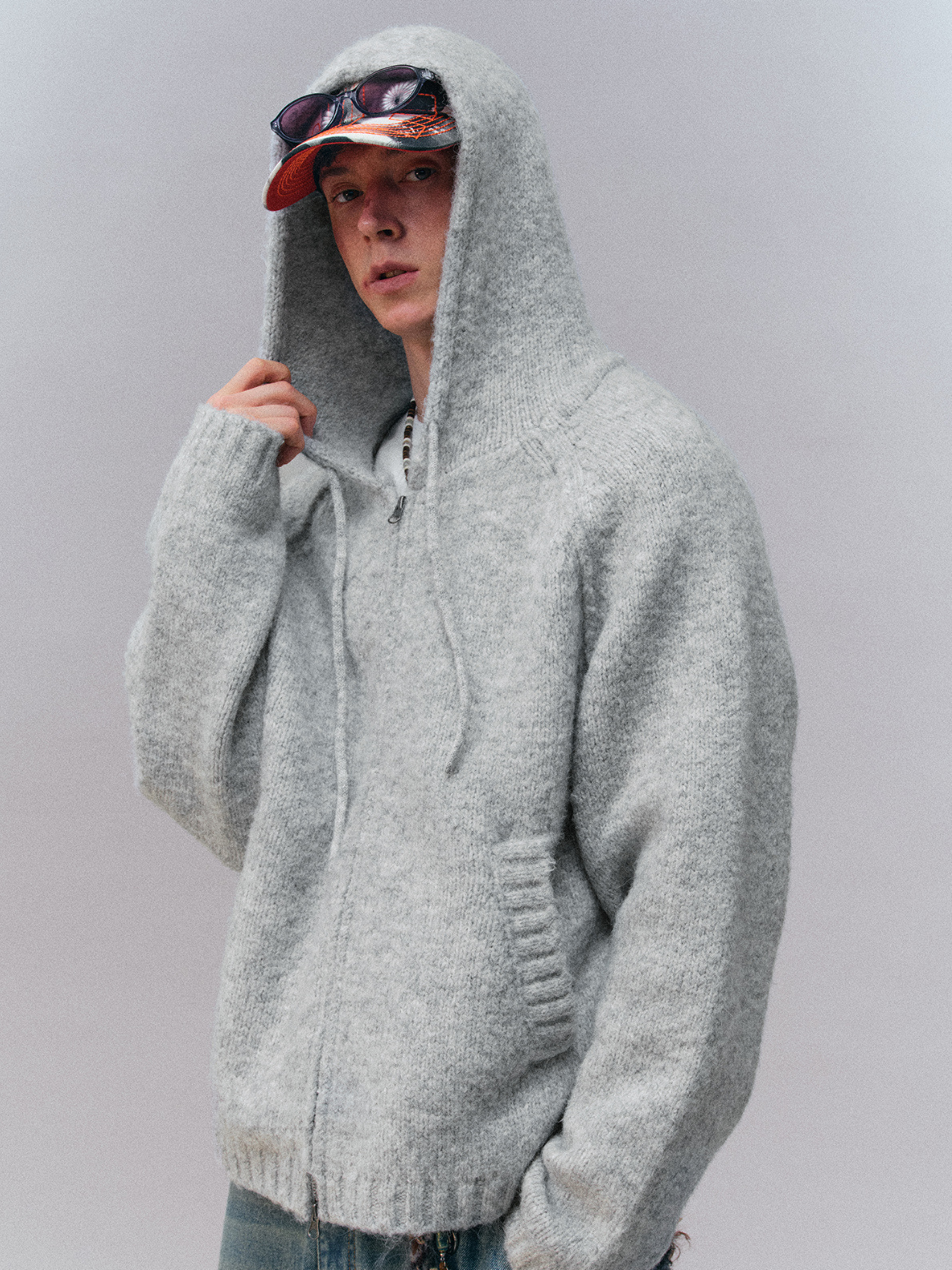 Ravensoul - Unisex Loose-Fit Zip-Up Hooded Knit Sweater