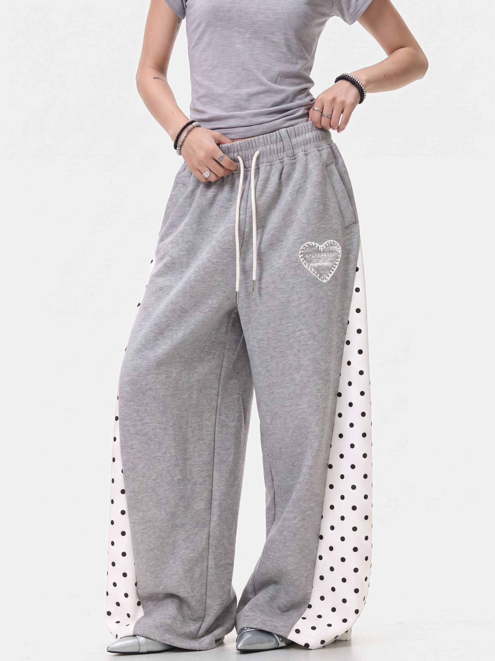 StrideDot - Women's Polka Dot Wide-Leg Sweatpants