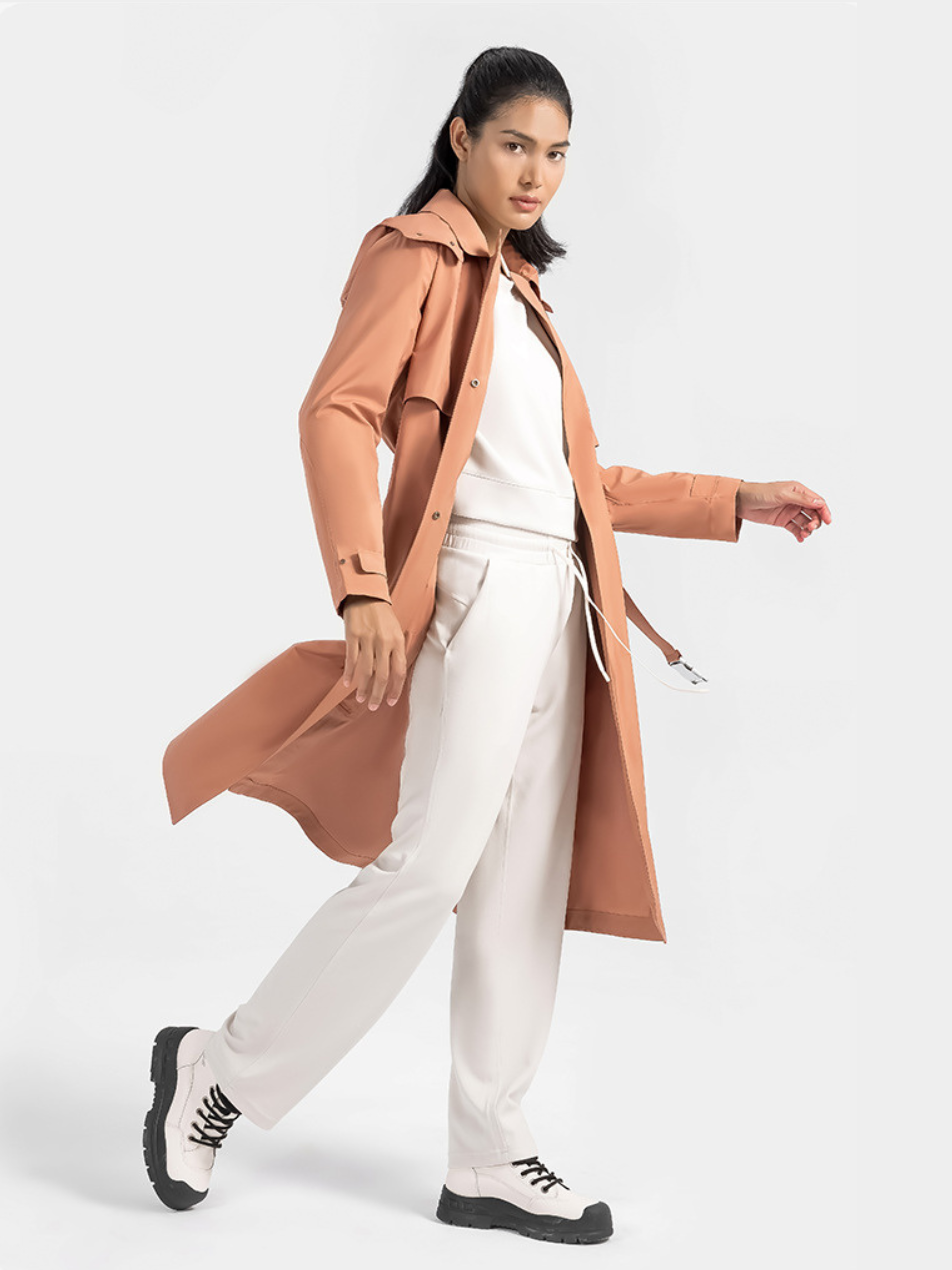 MesaNest - Women's Waterproof Windproof Long Trench Shell Jacket with Detachable Hood GONGGAR SPORTS