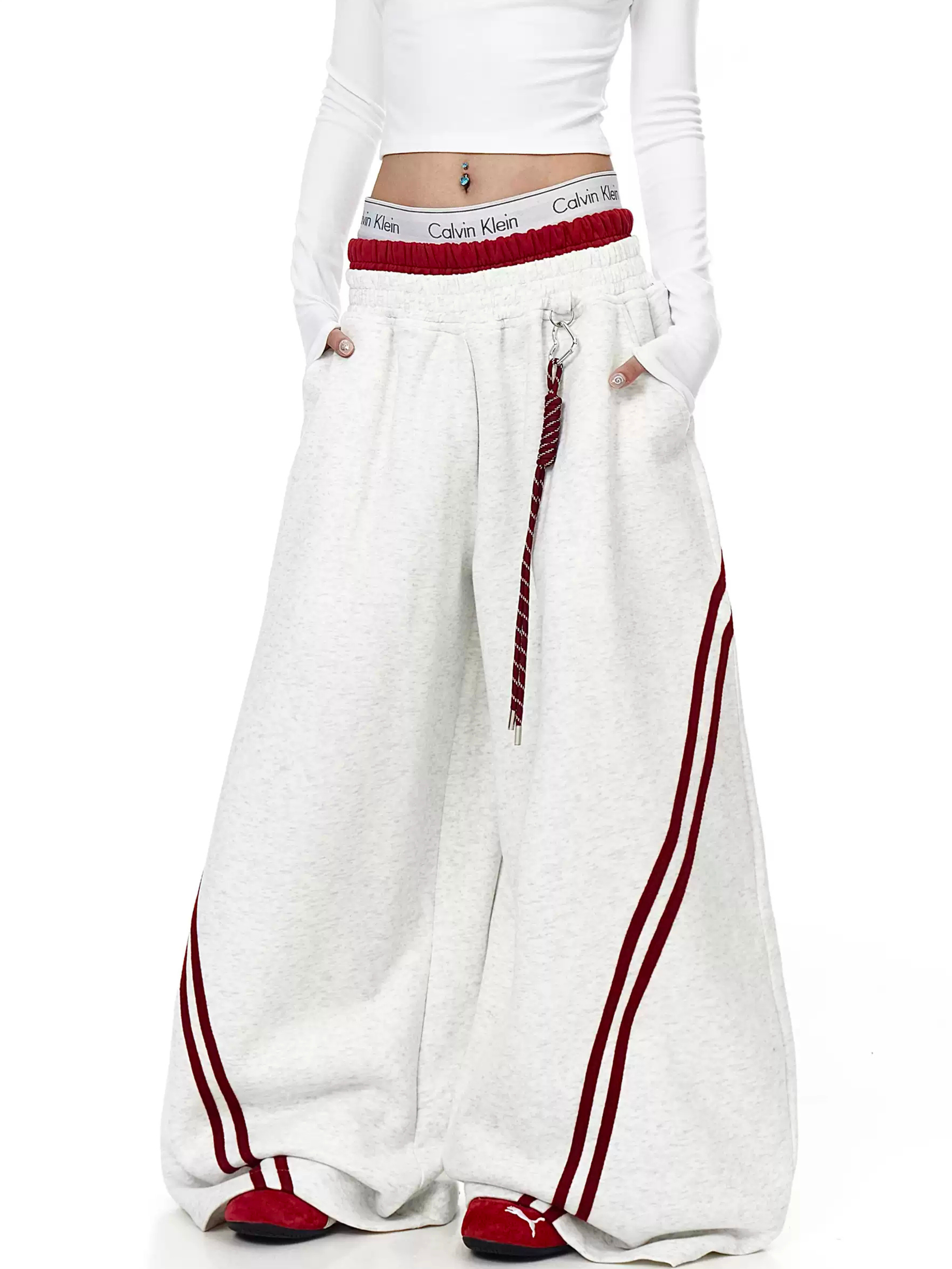 Iceveil -Women's Double-Waist Blade-Cut Wide-Leg Sweatpants