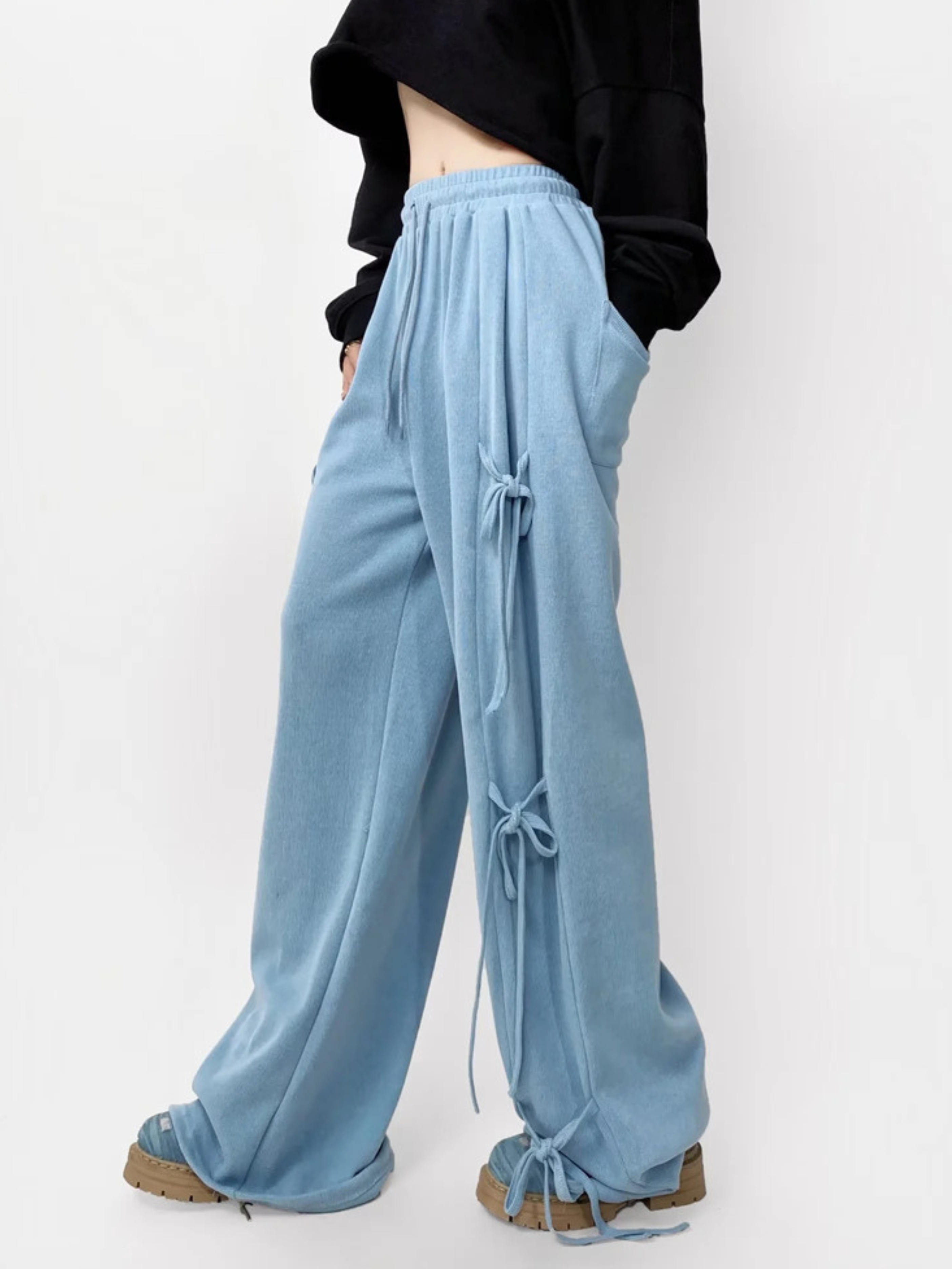 ThornPort - Women's Elastic Waist Butterfly Bow Loose Pants