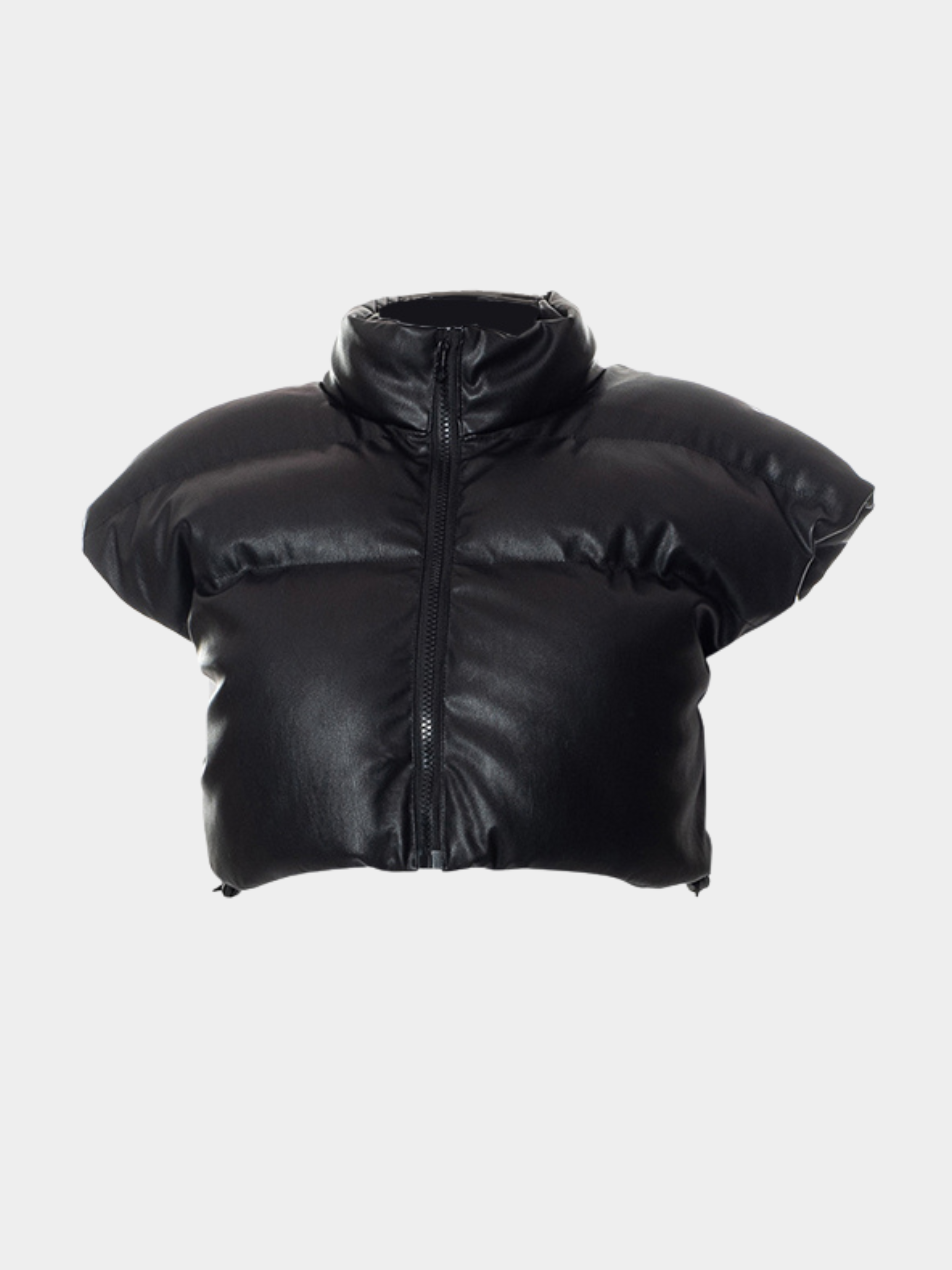 Snowscape - Women's Duck Down Padded Leather-Look Stand Collar Vest