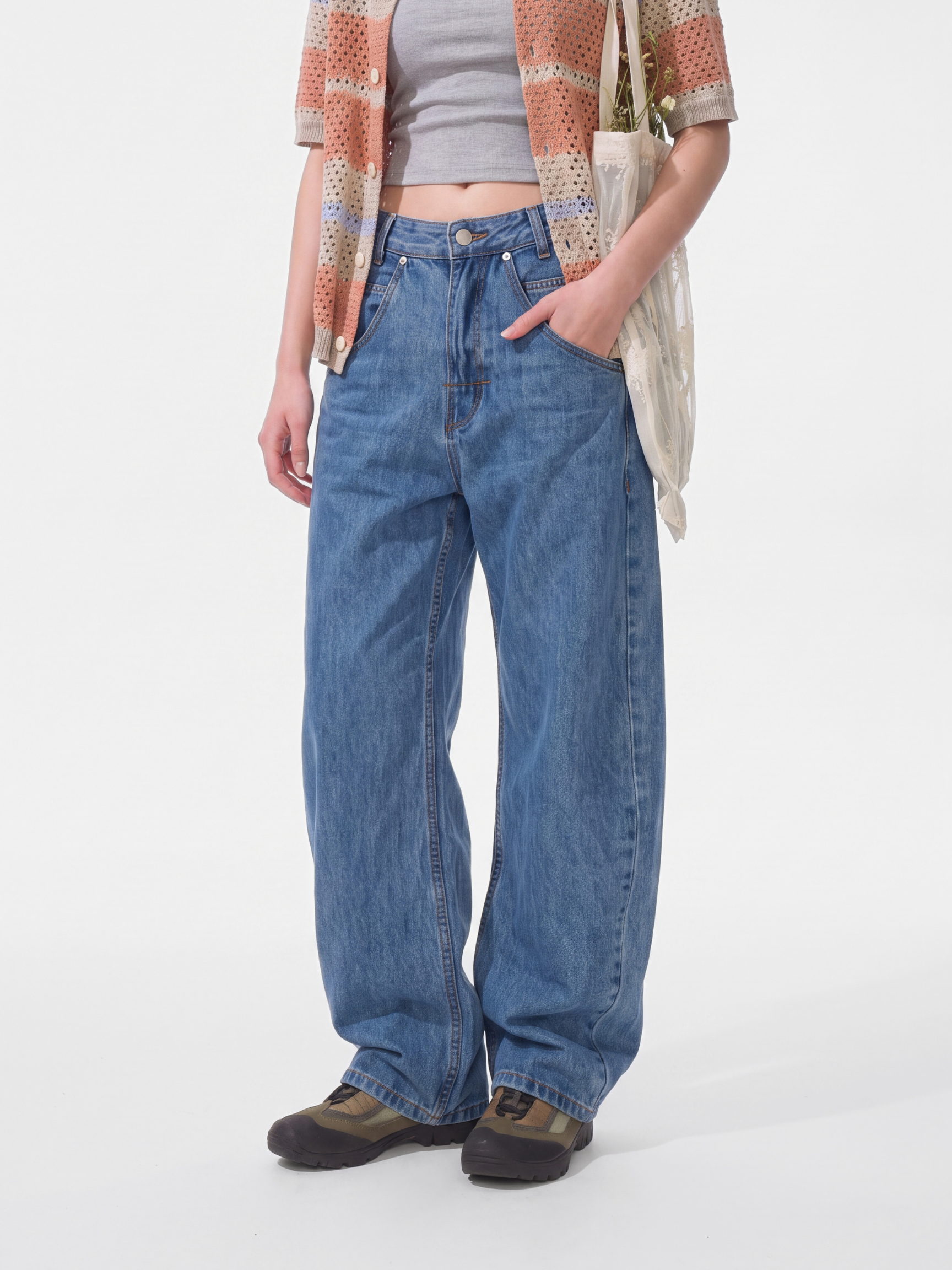 FadeTrail - Washed Soft & Breathable Cotton Curved-Leg Jeans