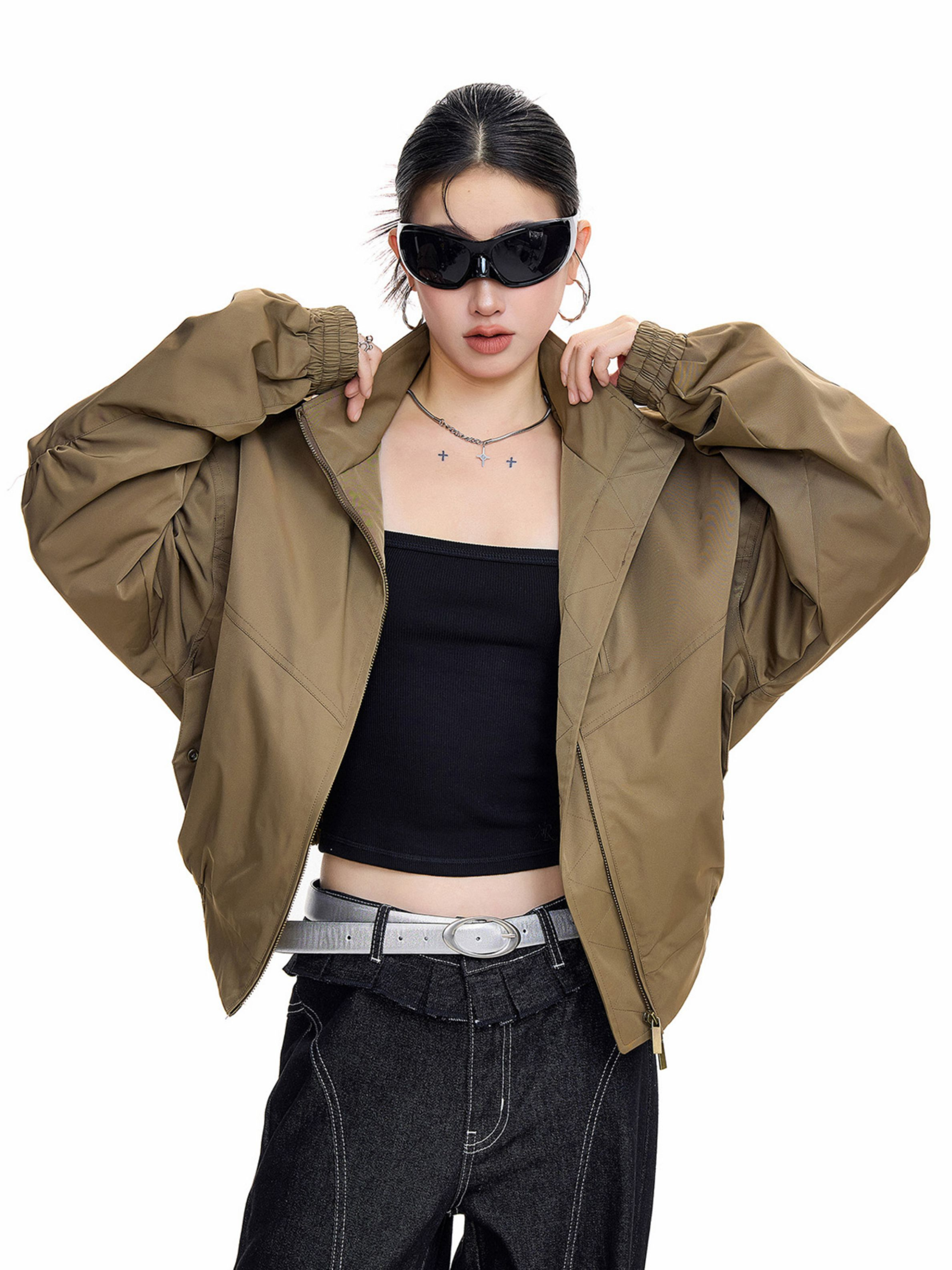 StoneCrate - Women's Stand Collar Short Utility Jacket