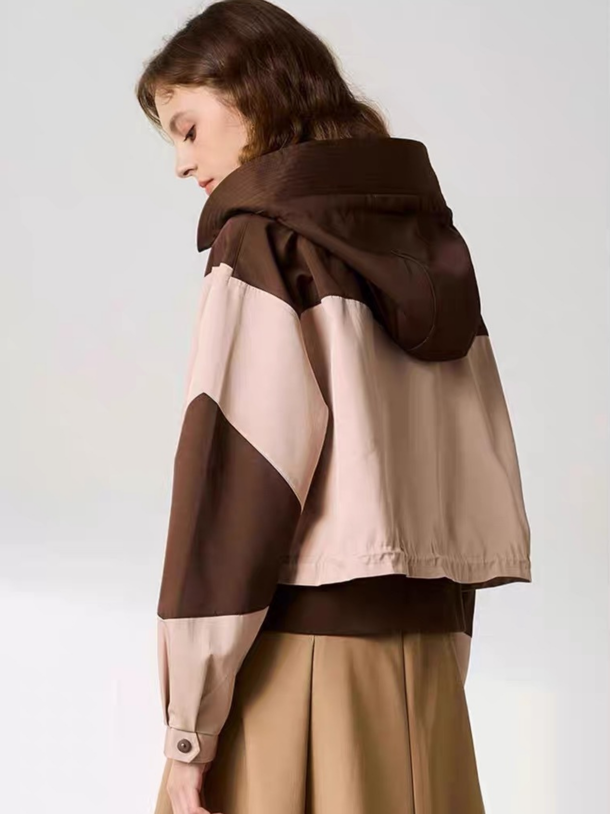 OwlScope - Women's Colorblock Panel Hooded Casual Zip-Up Jacket GONGGAR SPORTS