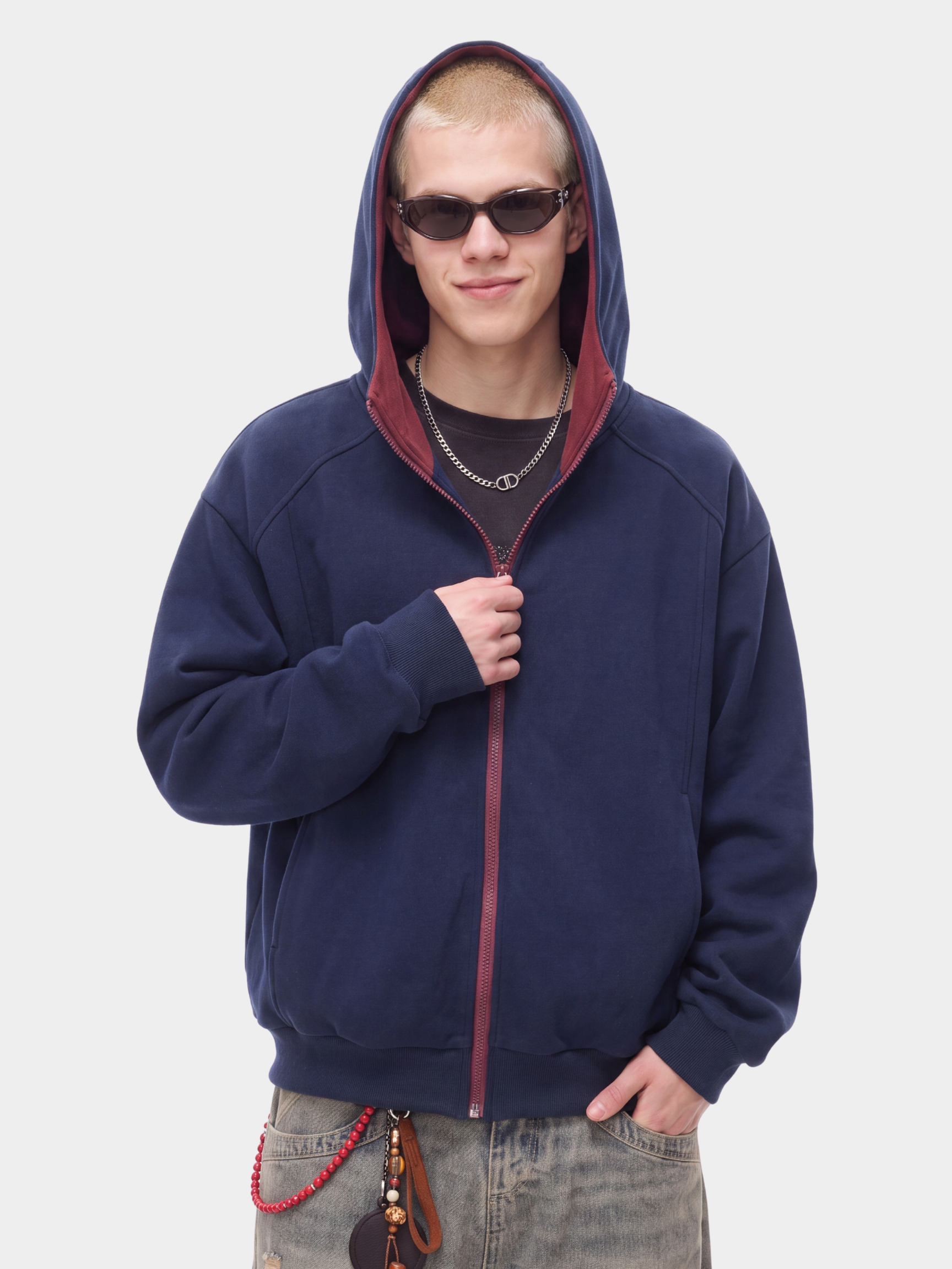 NeckVeil - Men's Contrast Color High Neck Zip-Up Jacket