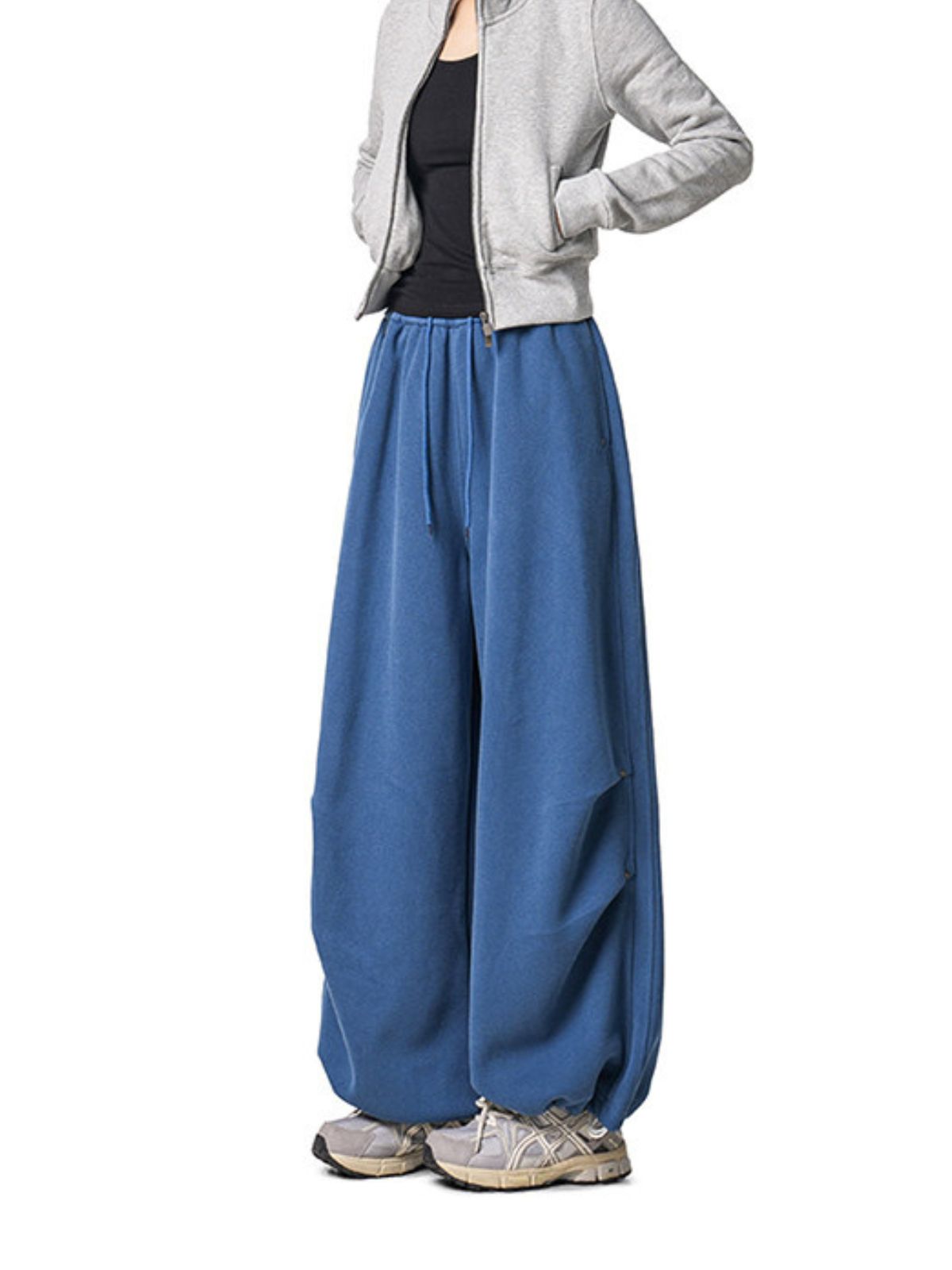 Reachpeak - Unisex Rivet-Detail Pleated Draped Paratrooper Sweatpants