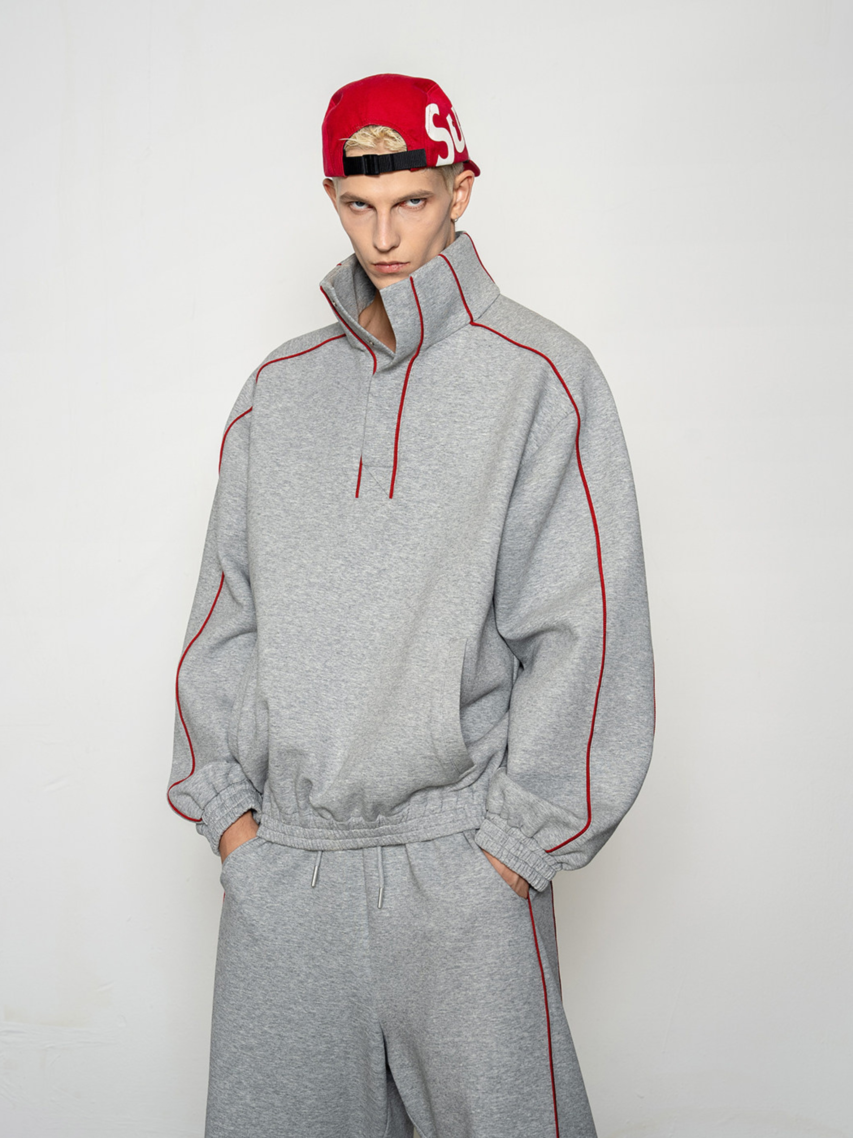 Emberthrone - Men's High-Neck Sweatshirt & Curved-Leg Jogger Set