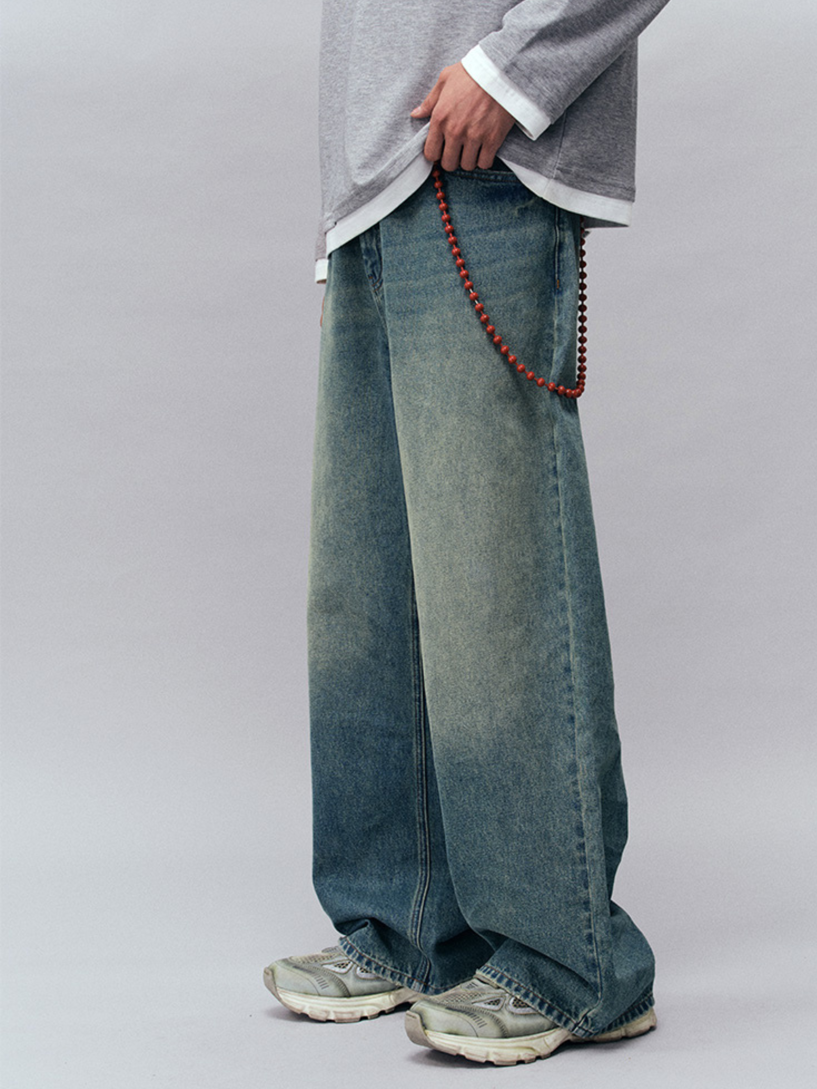 Tempestfire - Men's Washed Denim Wide-Leg Jeans