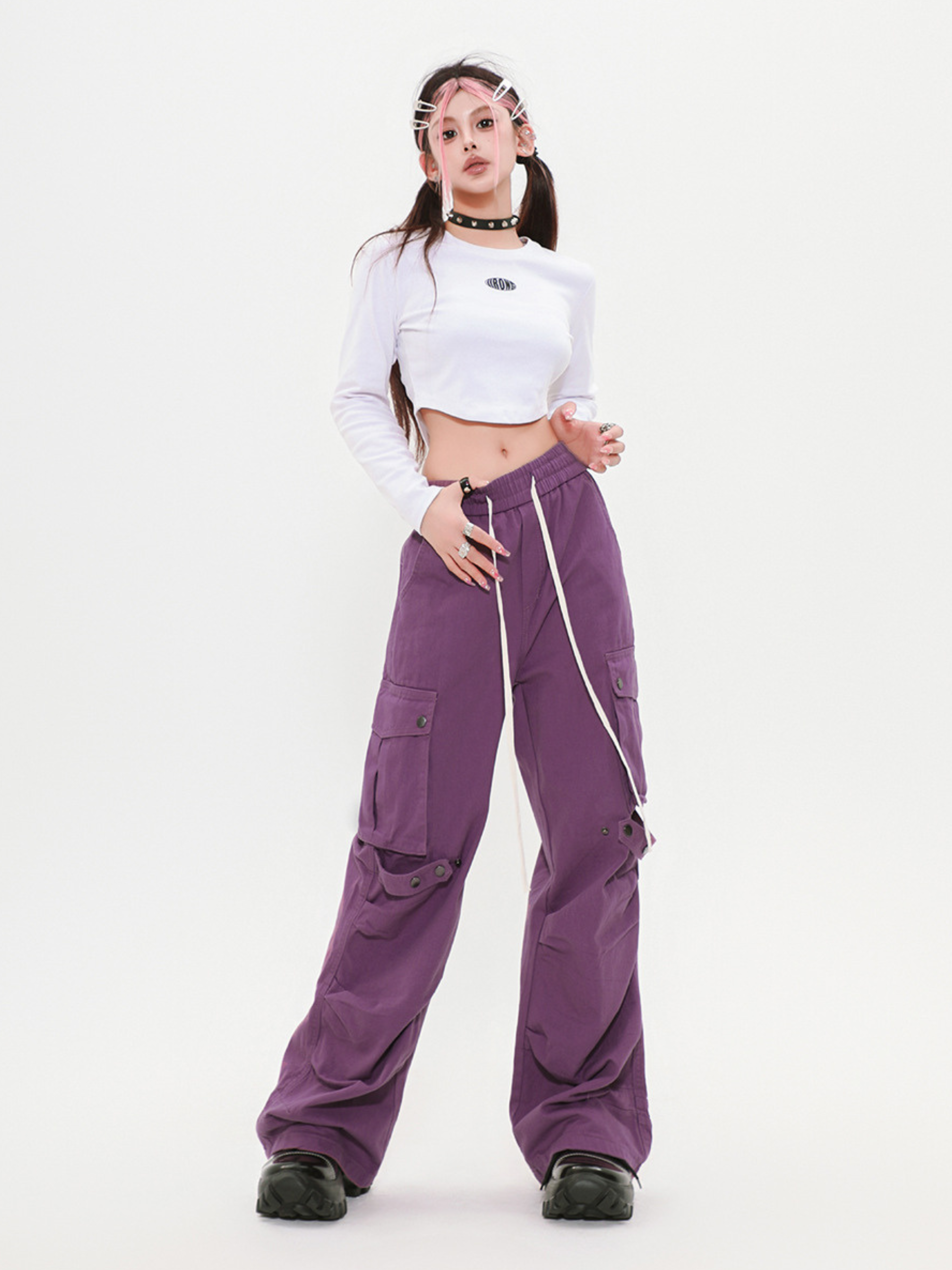 ThornView - Women's Elastic Waist Ruched Cargo Pants