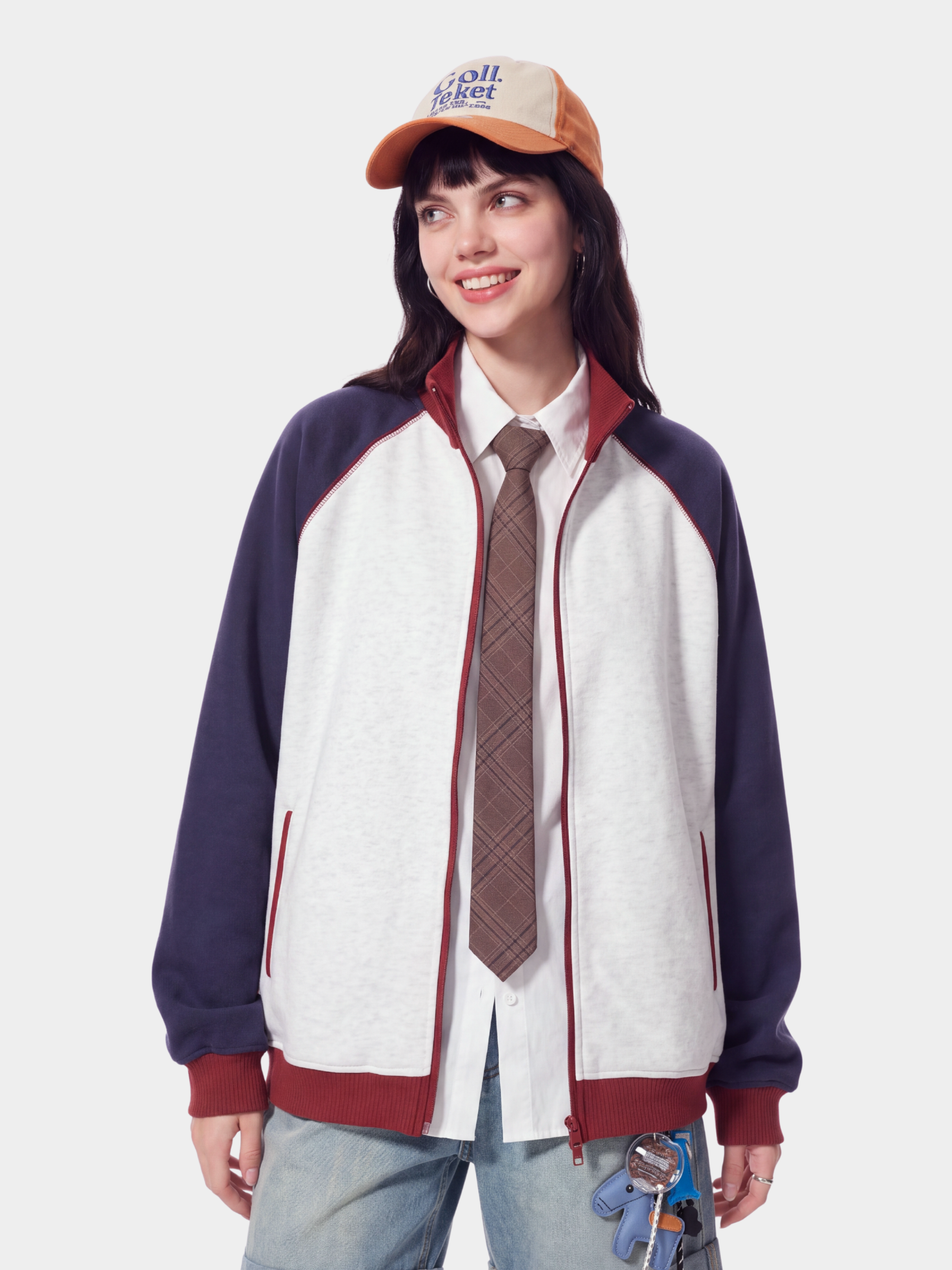 EdgeDrift - Unisex Color-Block Raglan Stand Collar Zip Jacket