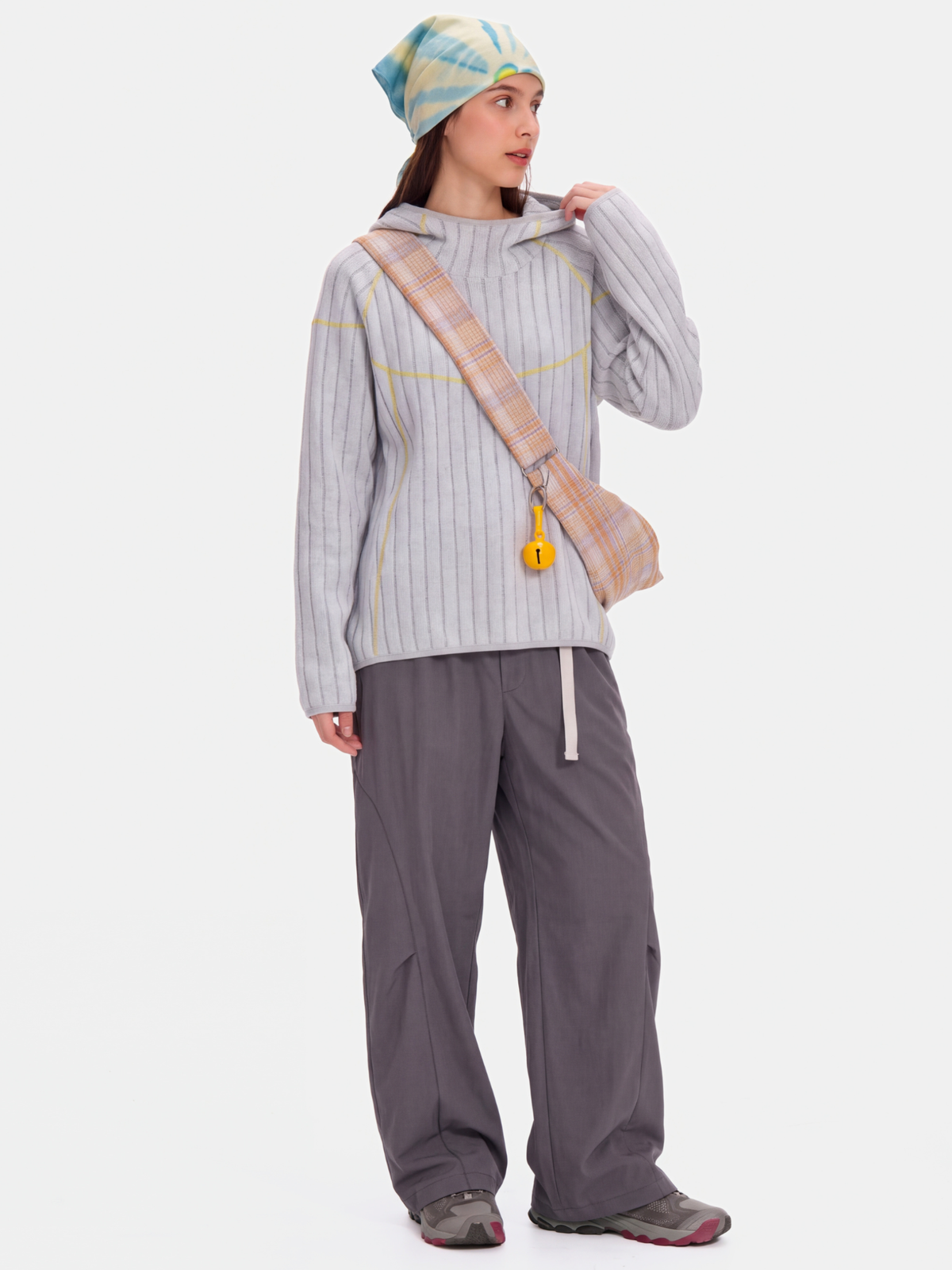 FlipHush - Textured Contrast-Stripe Hooded T-Shirt
