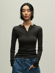 Ashwatch - Women's Stretch Fit Wool Blend Half-Zip Hoodie