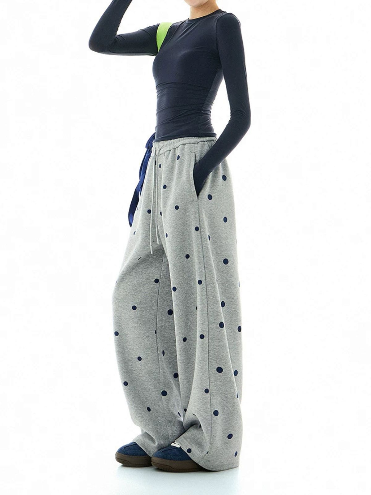 Moonwalk - Women's Polka Dot Draped Wide-Leg Sweatpants
