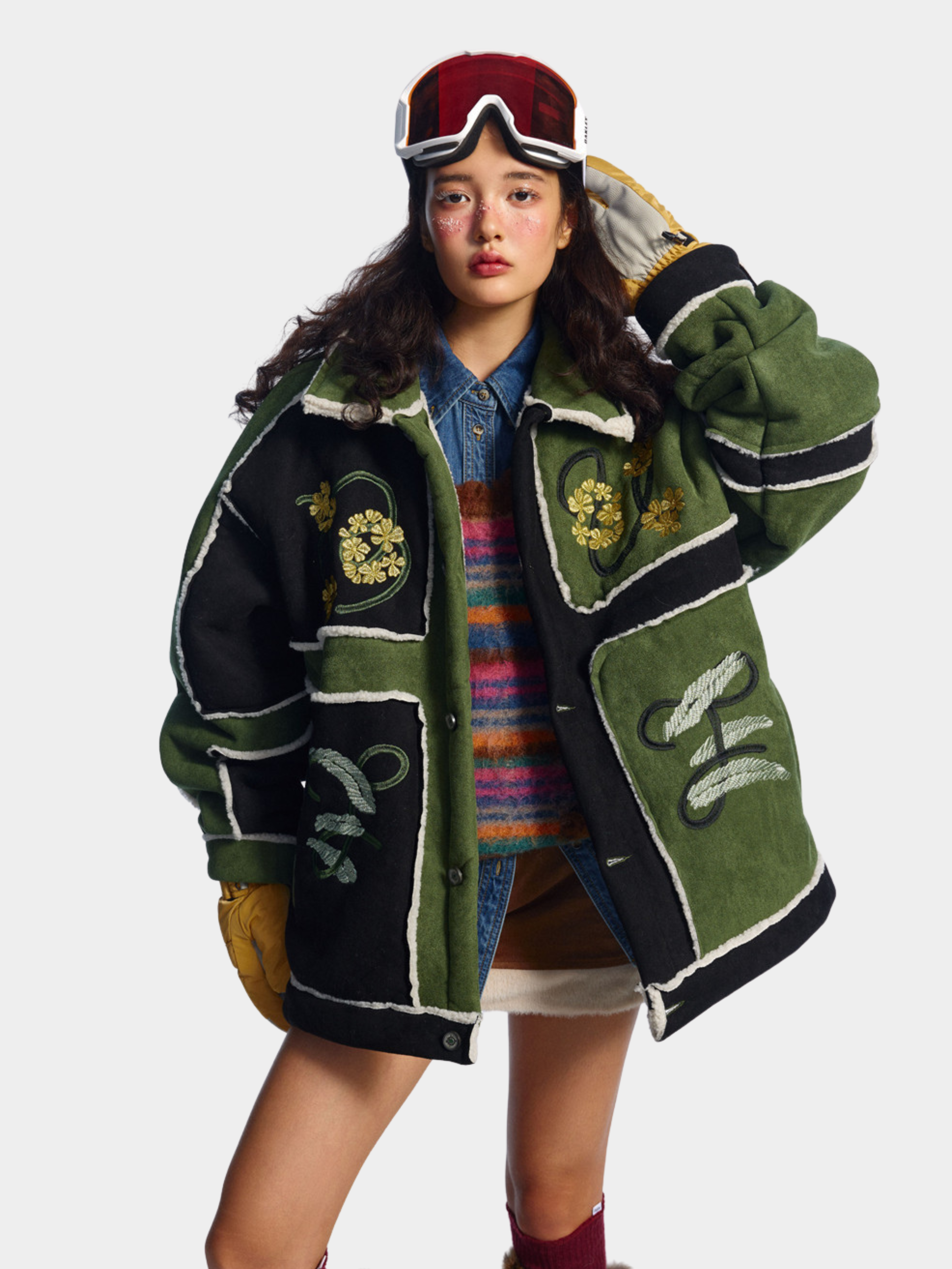 Boulderlight - Women's Floral Embroidered Sherpa Patchwork Jacket GONGGAR SPORTS