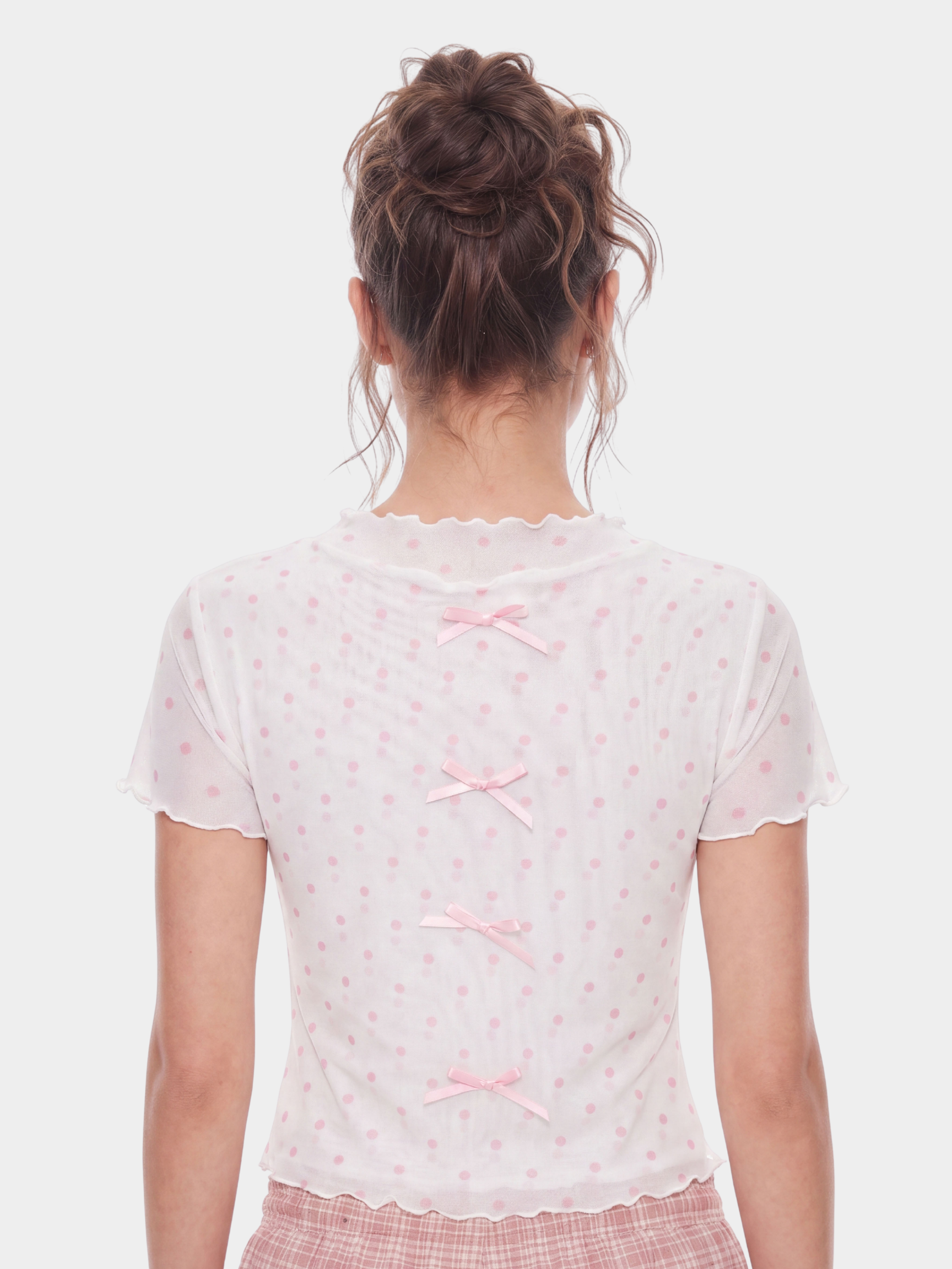 Whisker - Women's Cat Bow Print Crew Neck T-Shirt