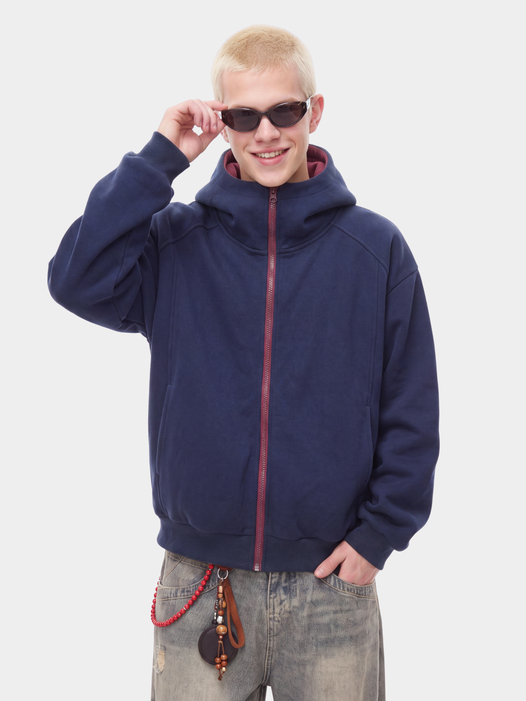NeckVeil - Men's Contrast Color High Neck Zip-Up Jacket