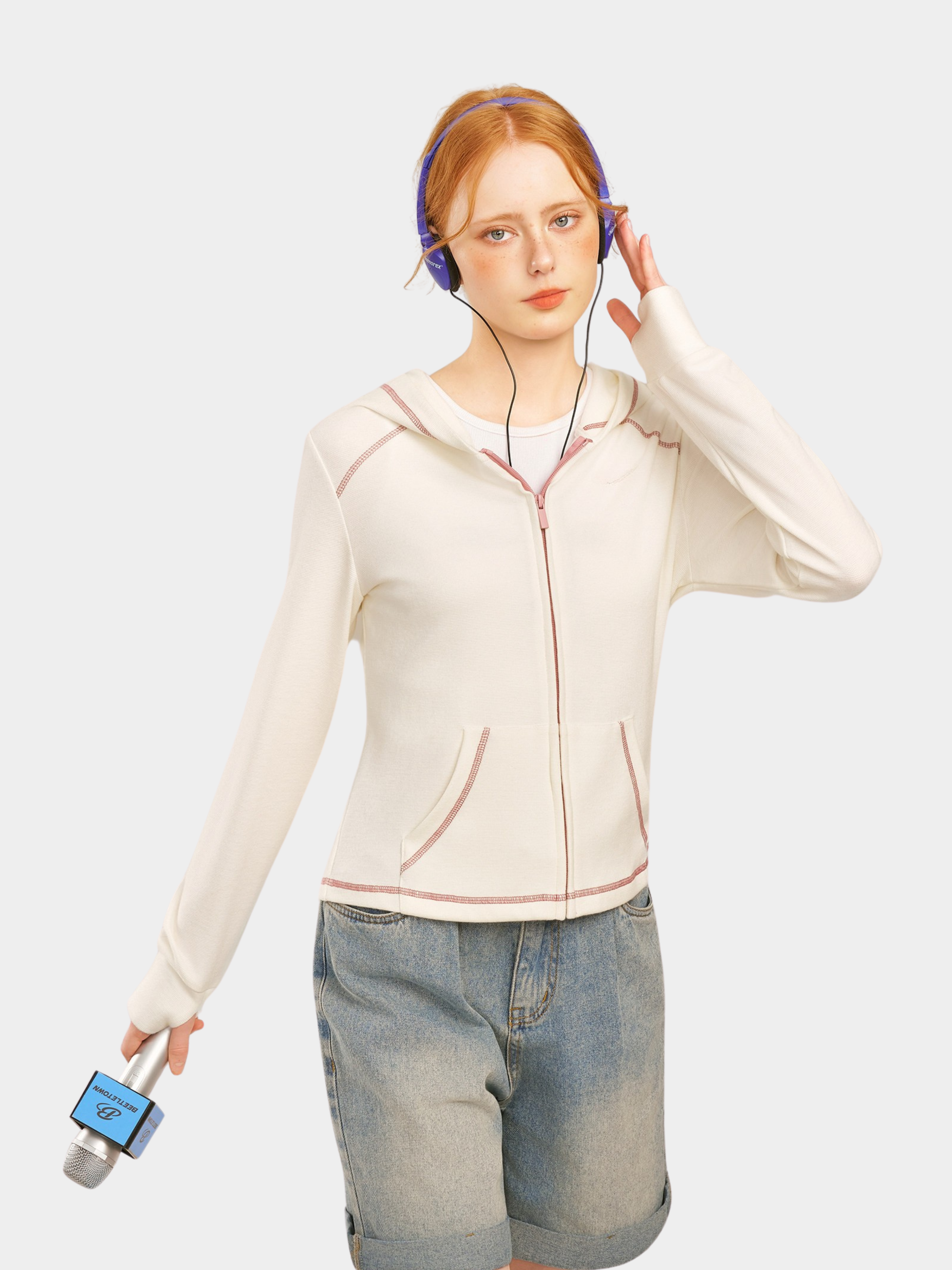 OwlCrag - Women's Slim-Fit Contrast Stitch Zip-Up Jacket