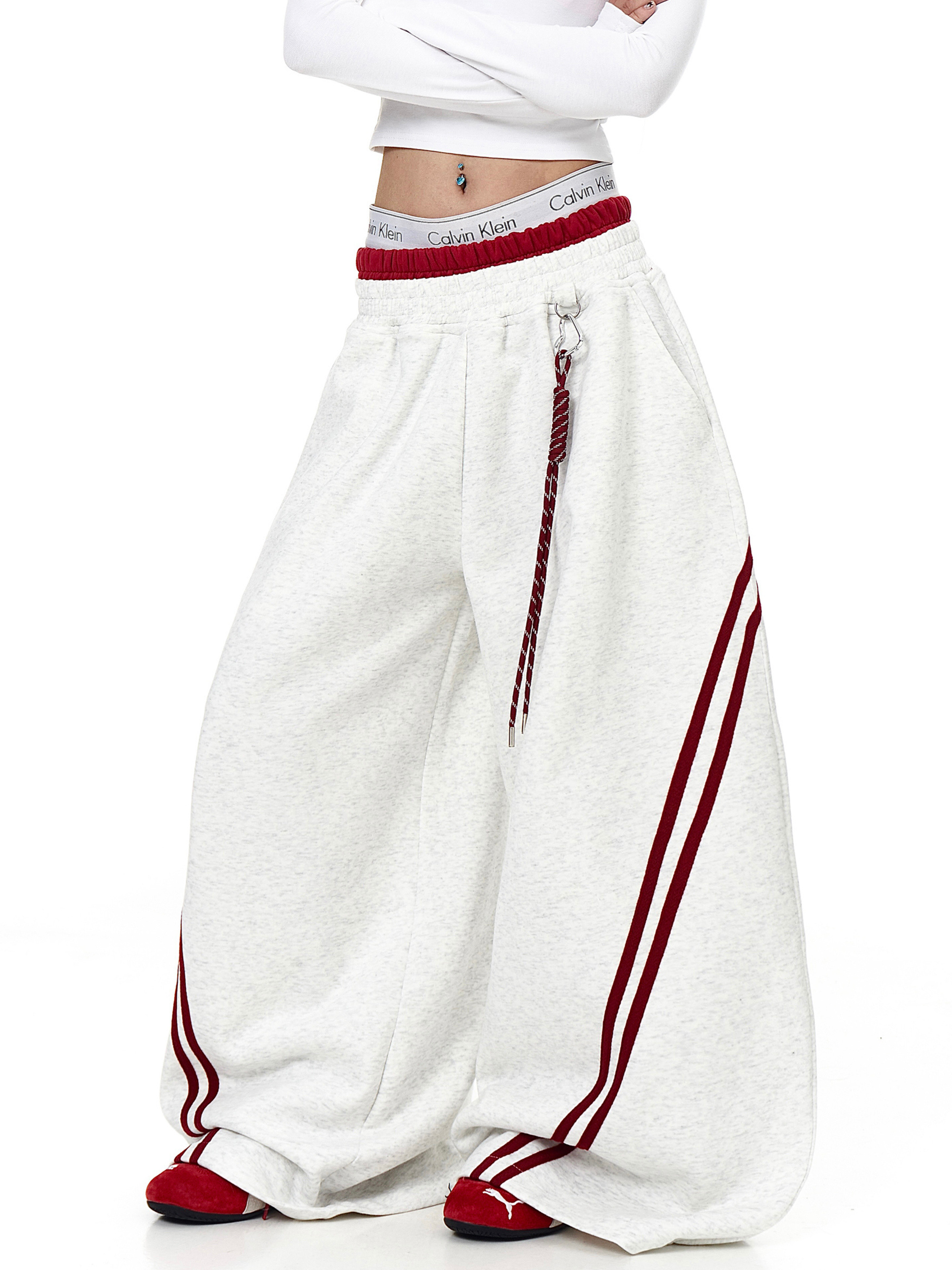Iceveil -Women's Double-Waist Blade-Cut Wide-Leg Sweatpants
