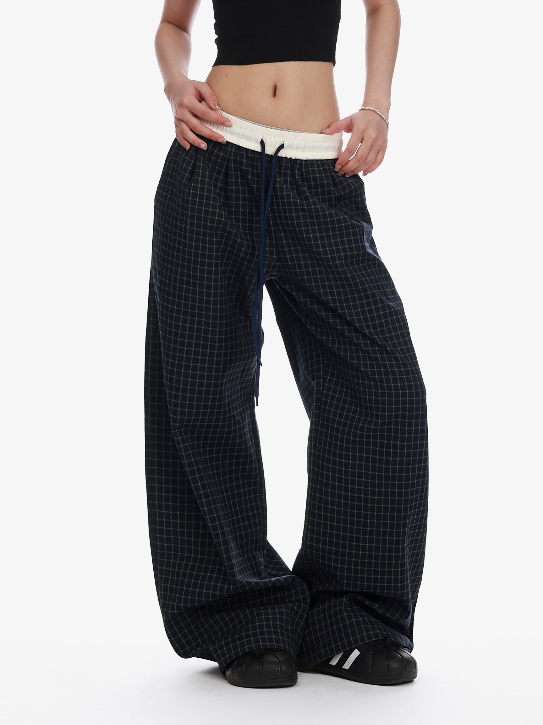 MistVent - Women's Lightweight Plaid Straight-Leg Wide Pants