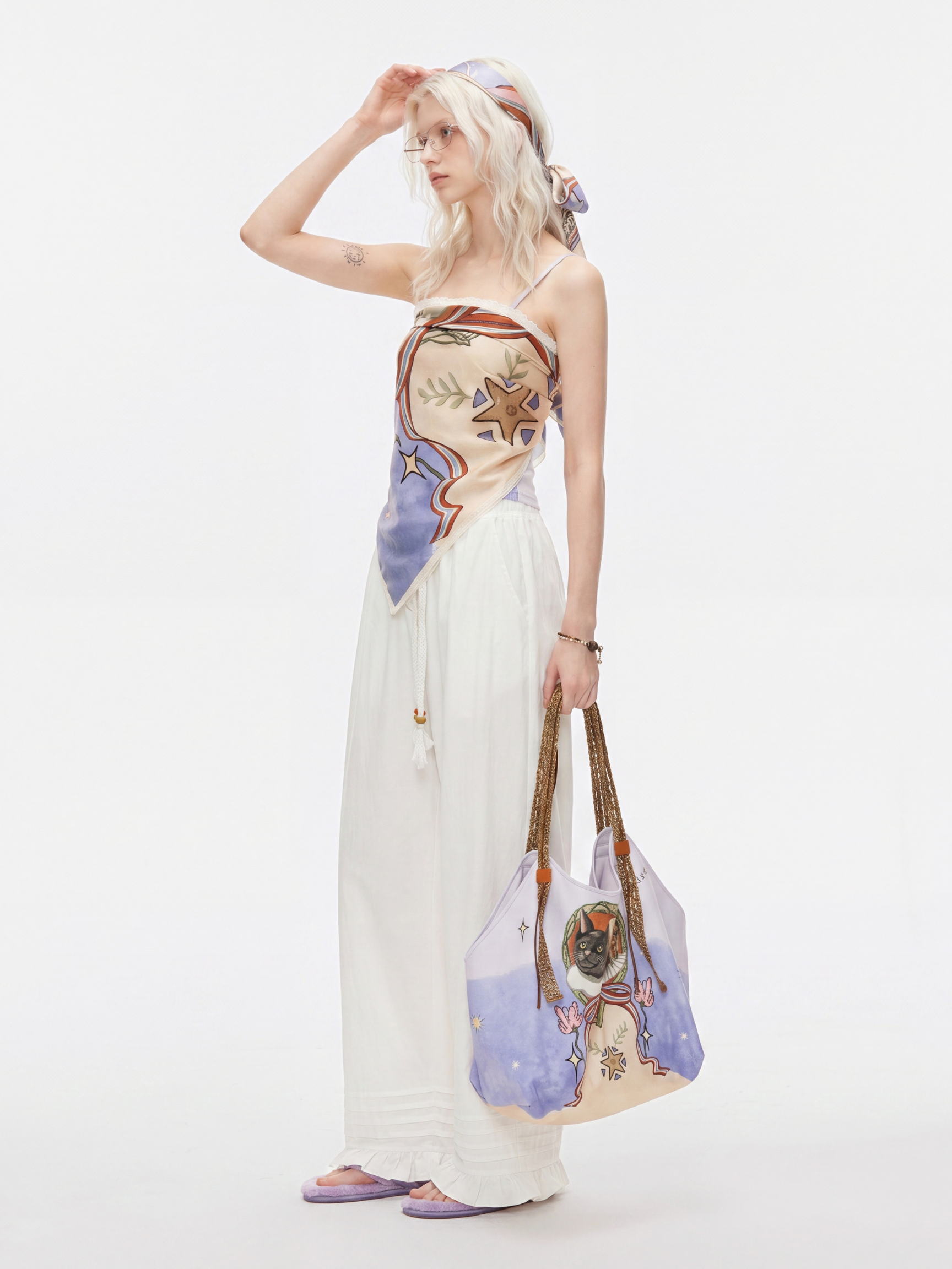 TutuTwirl - Cat Garden Print Satin Headscarf