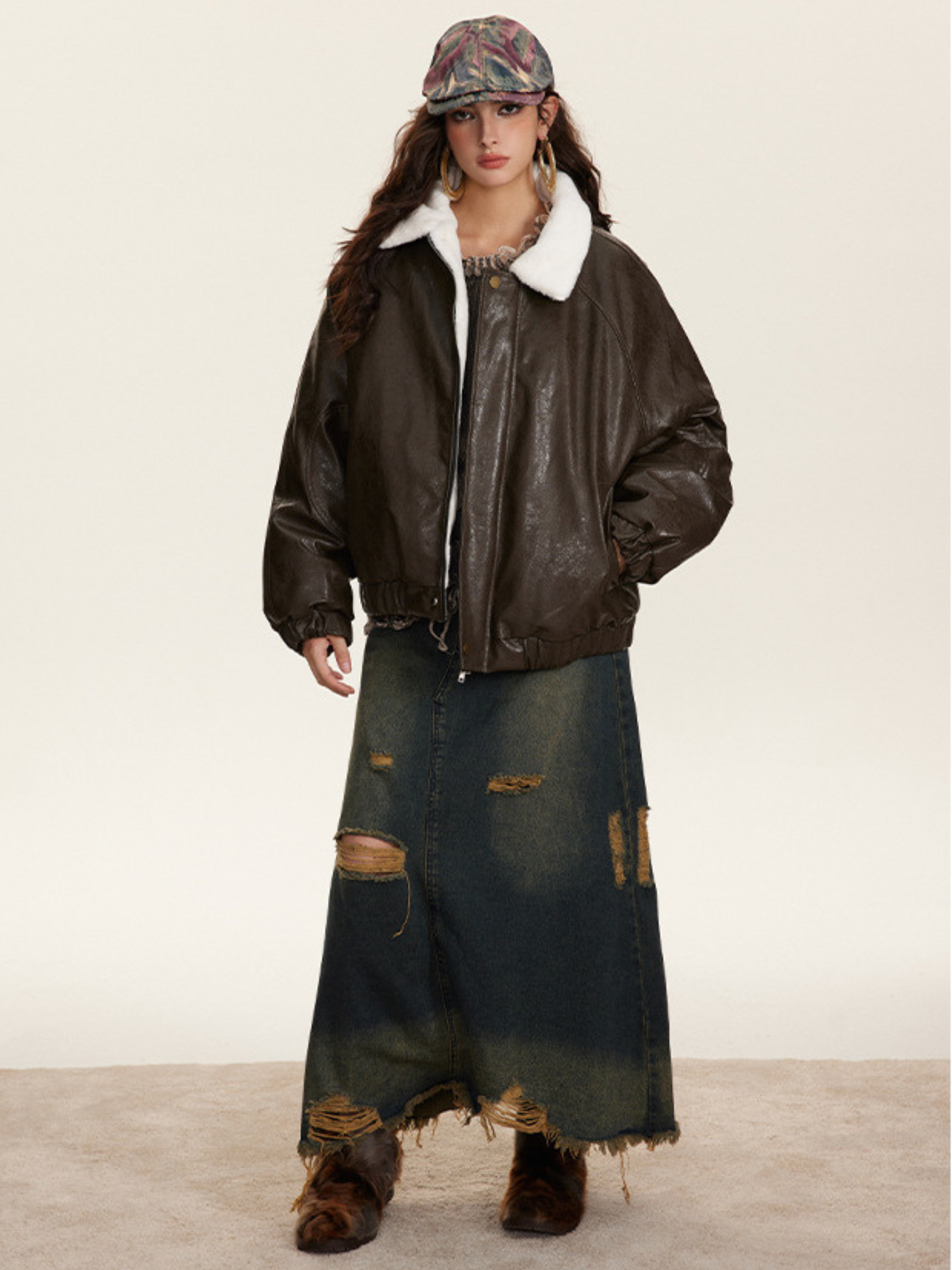 RavenBoard - Women‘s  Faux Shearling Panel PU Padded Jacket GONGGAR SPORTS