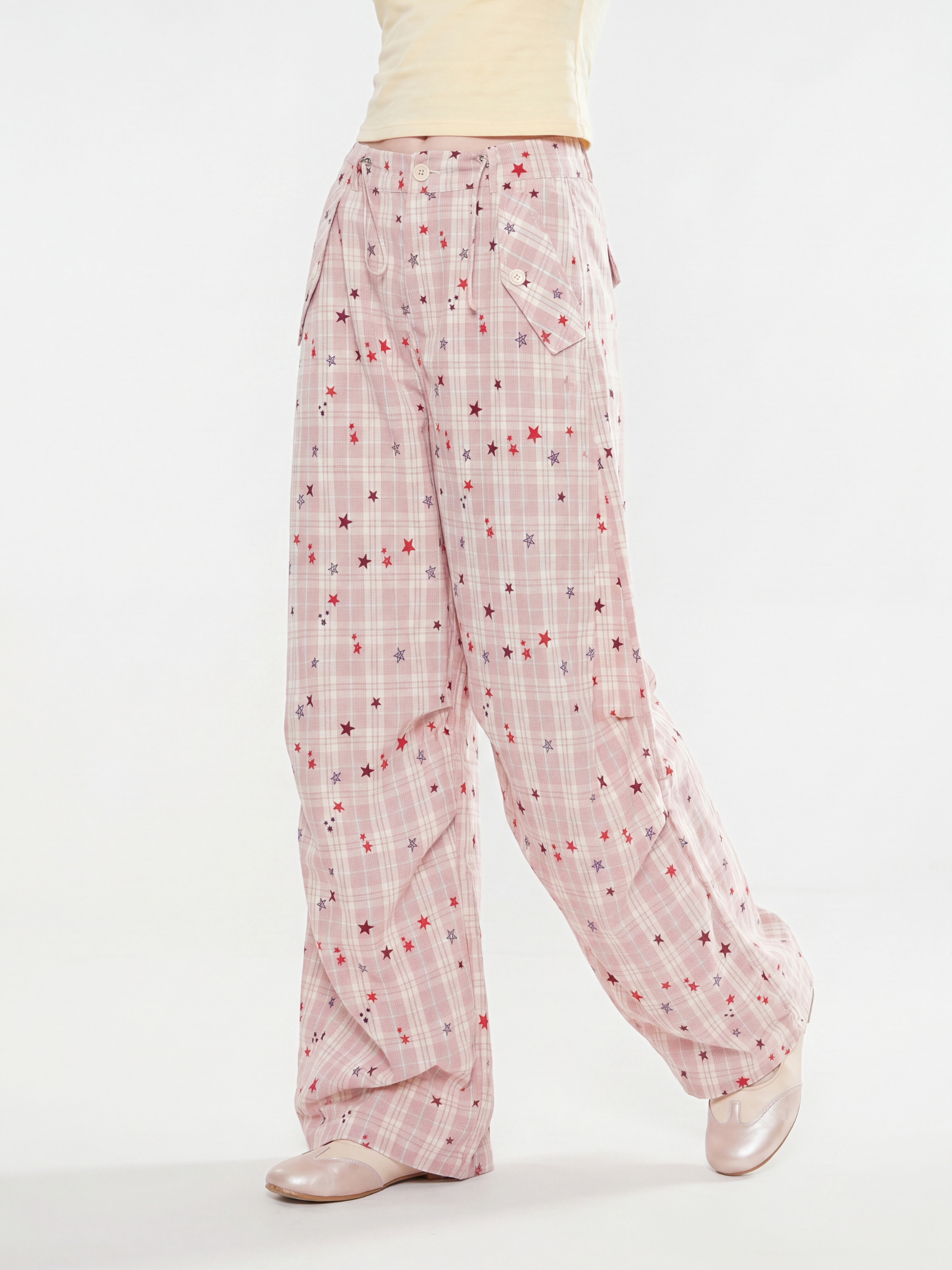 StarVeil - Women's Star Plaid Wide-Leg Curved Pants