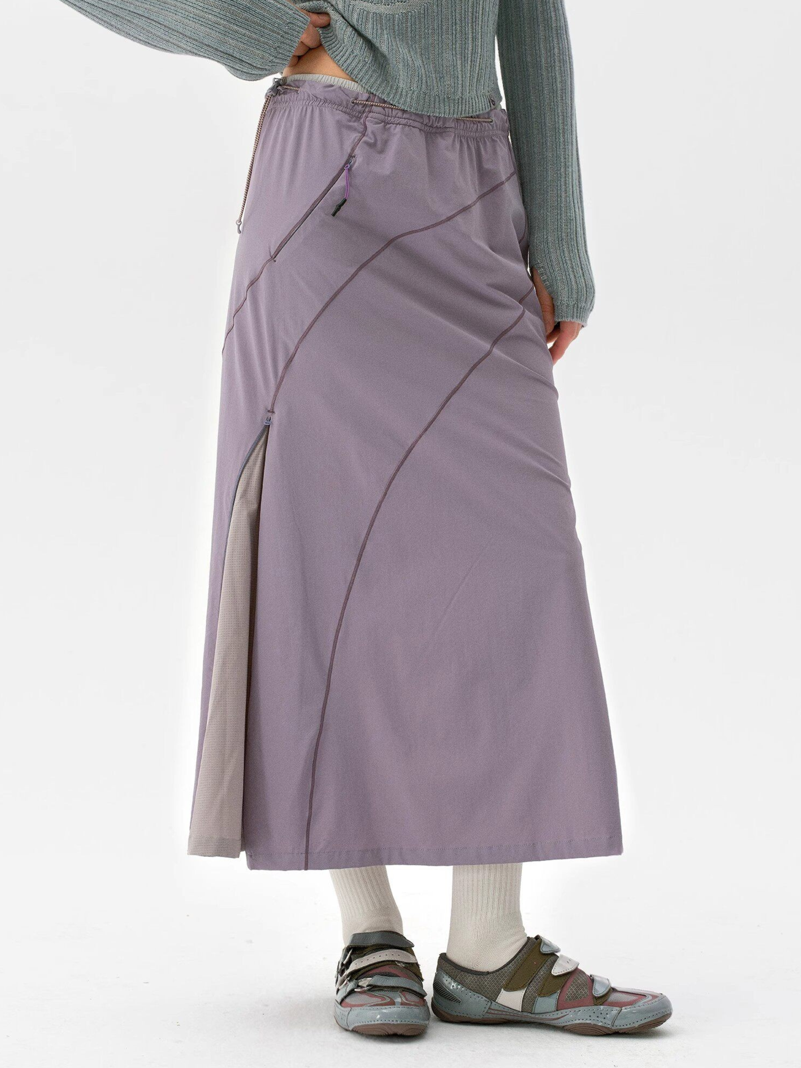 Dunewake - Women's Panelled Drawstring Waist Midi Skirt