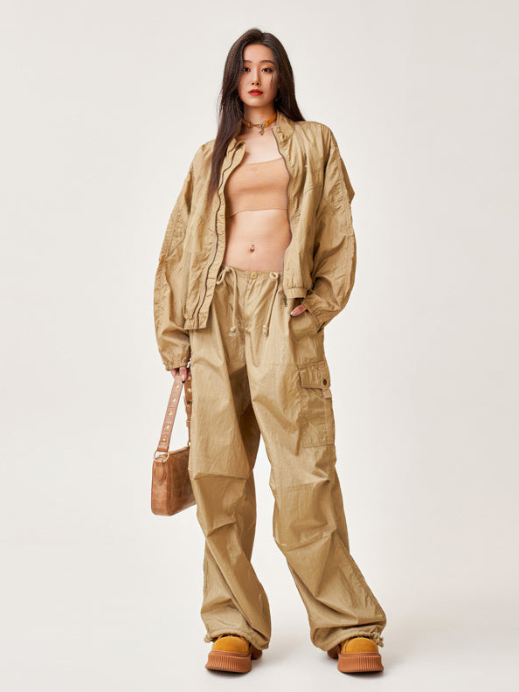 WolfTop - Women's Golden Snake Hunting Cargo Wide-Leg Pants