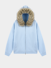 EchoPath - Unisex Solid Color Double Zipper Fur Collar Cardigan Jacket