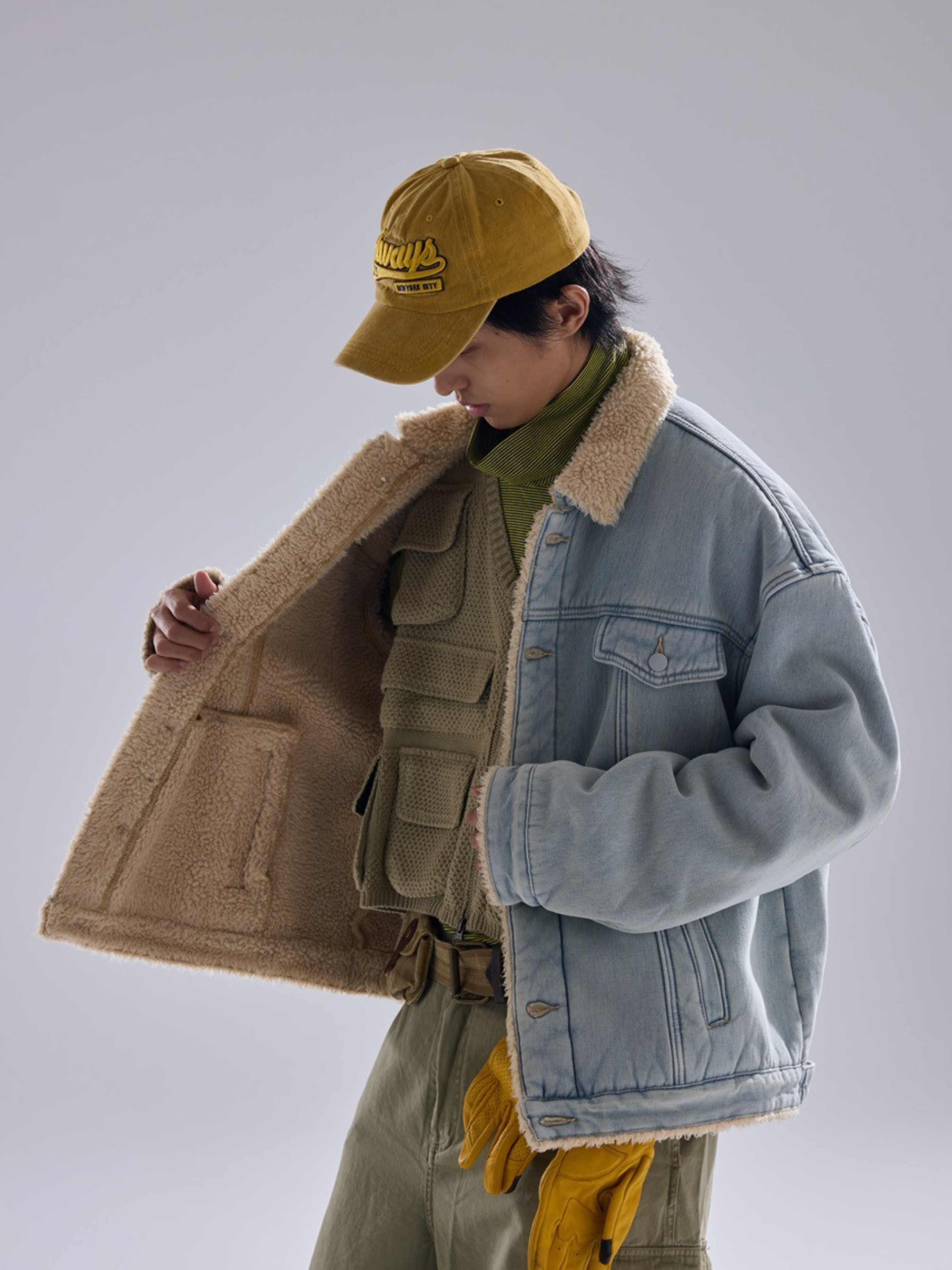 Vespera - Unisex Washed Denim Sherpa Jacket