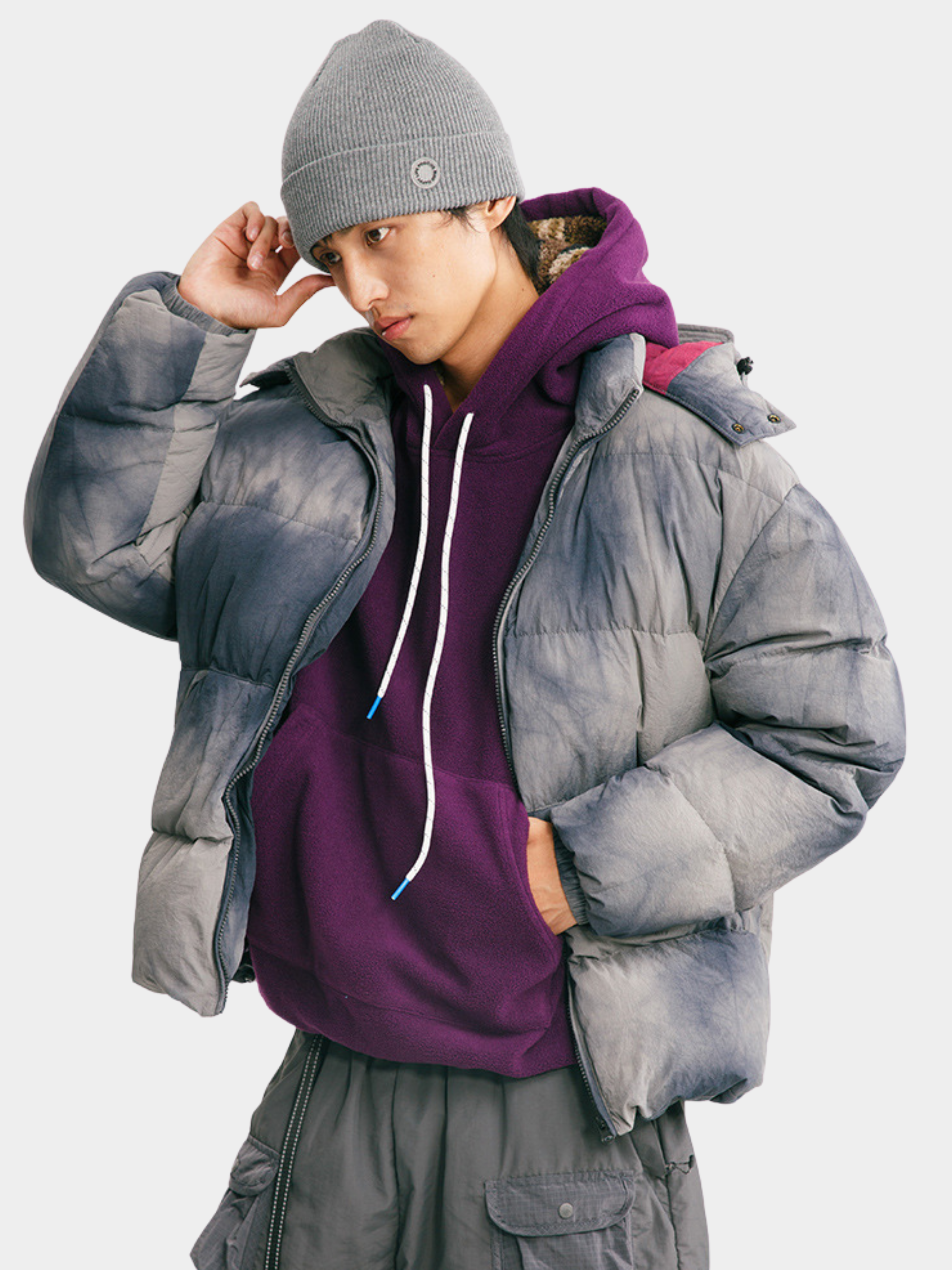BluffTrail - Unisex 90% White Duck Down Tie-dye Detachable Hood Down Jacket GONGGAR SPORTS