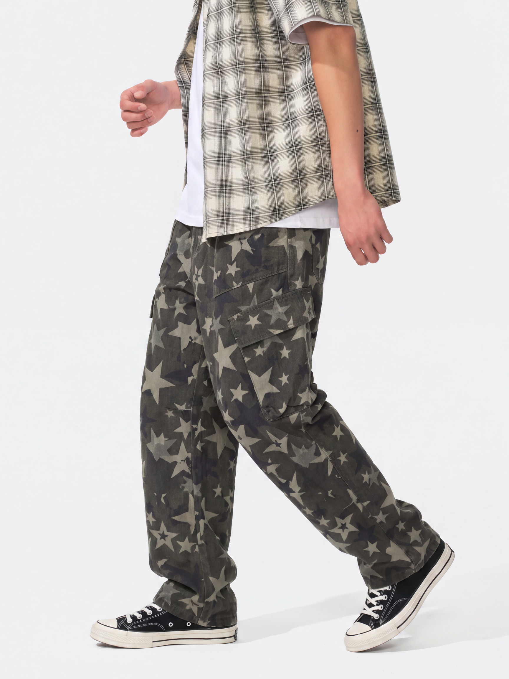 StarStill - Men's Multi-Pocket Star Print Baggy Cargo Pants
