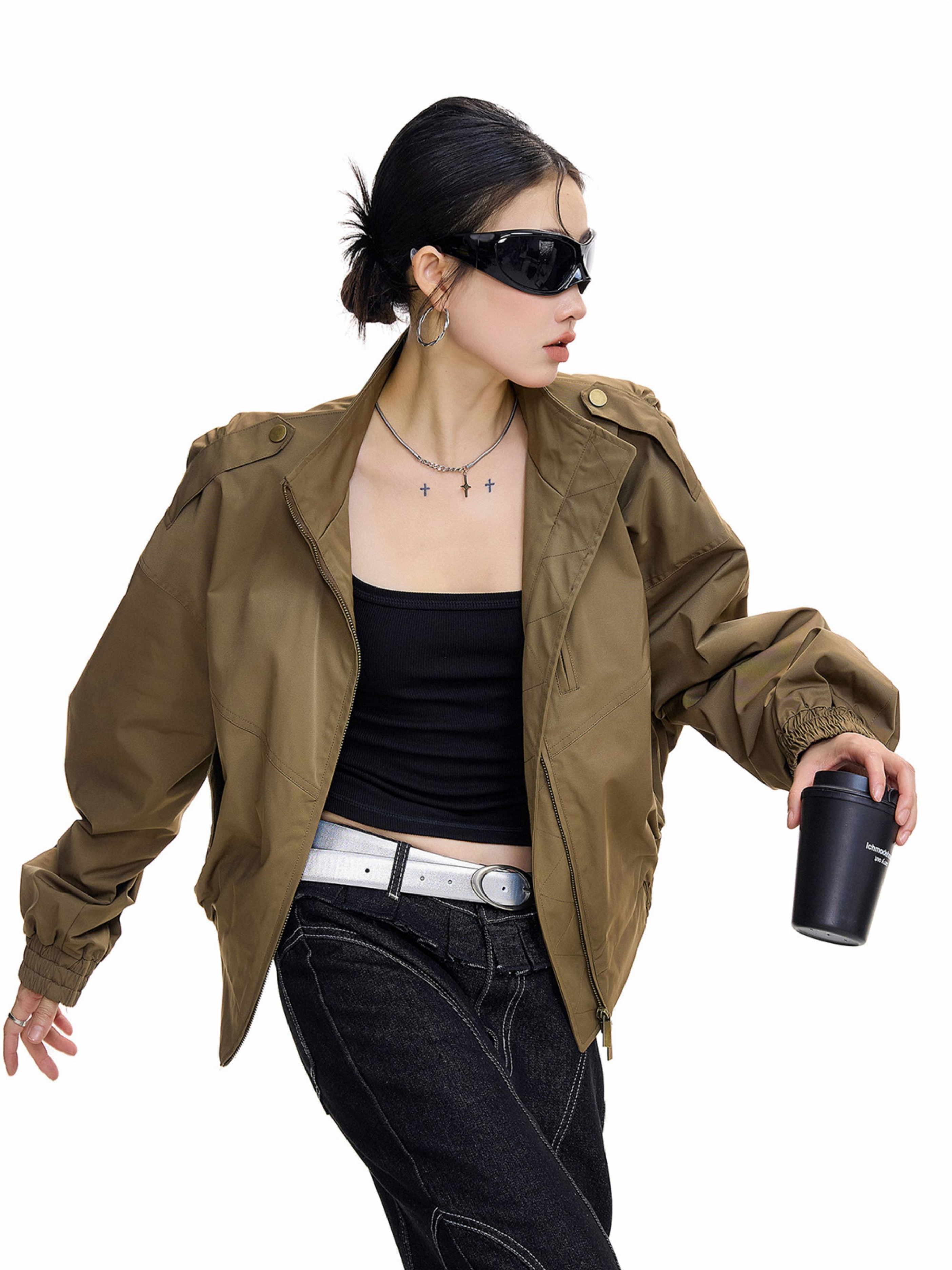 StoneCrate - Women's Stand Collar Short Utility Jacket