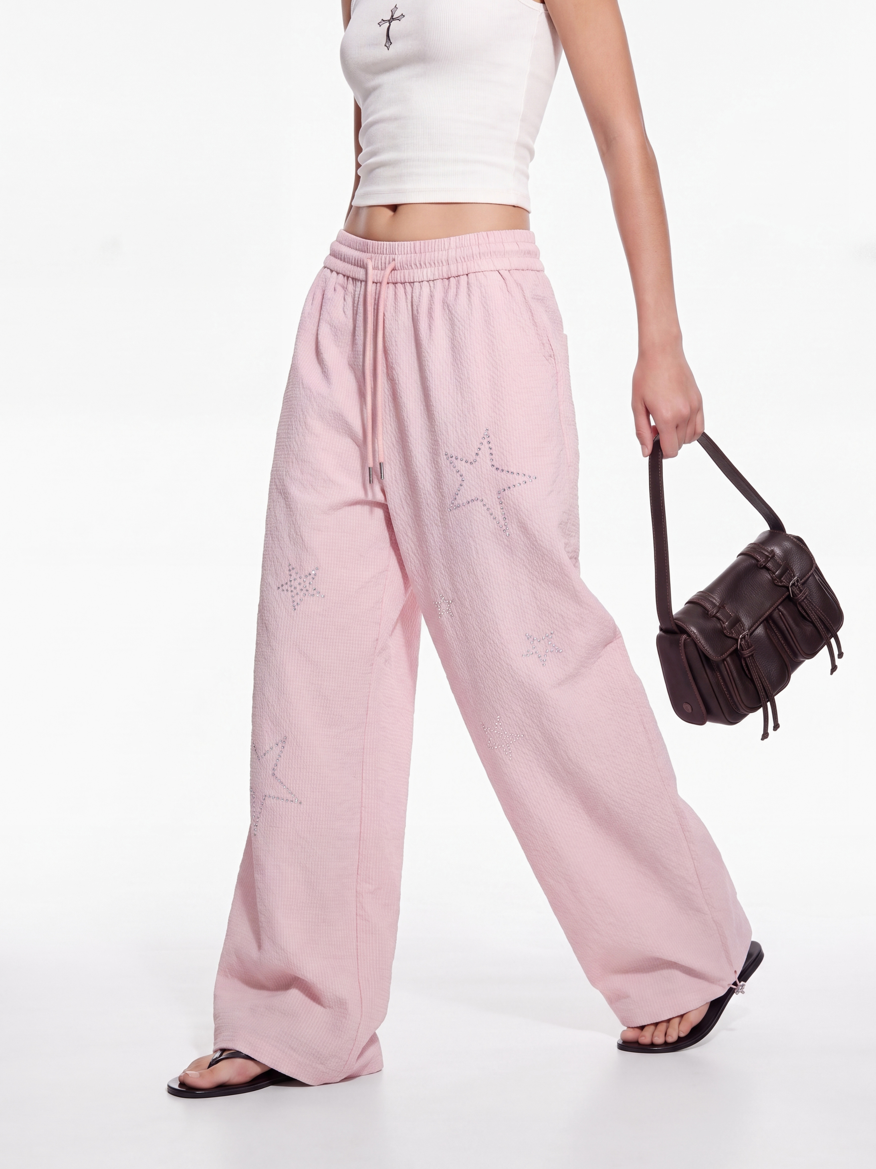 StarSpark - Women's Waffle Knit Rhinestone Star Lounge Pants