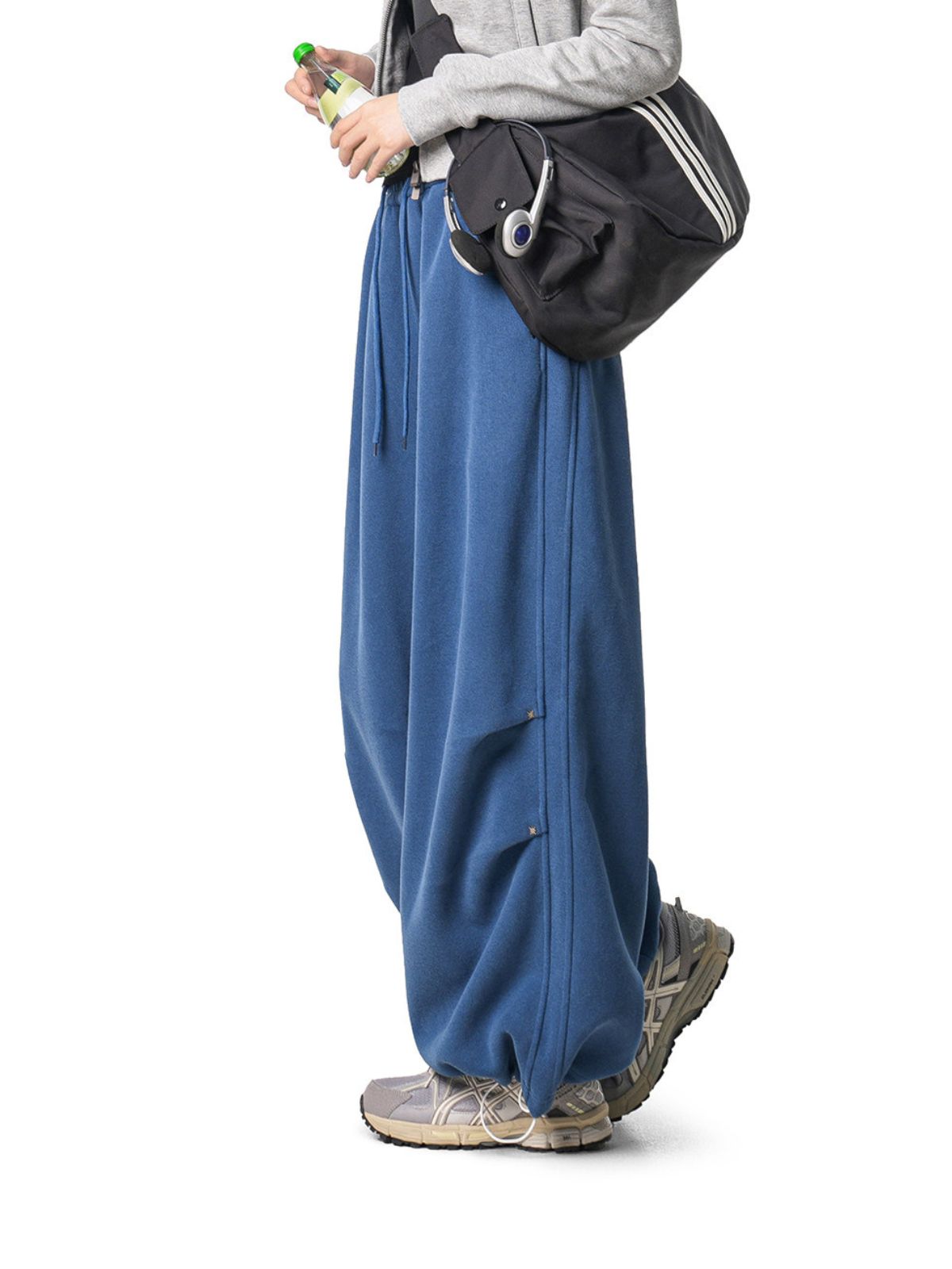 Reachpeak - Unisex Rivet-Detail Pleated Draped Paratrooper Sweatpants