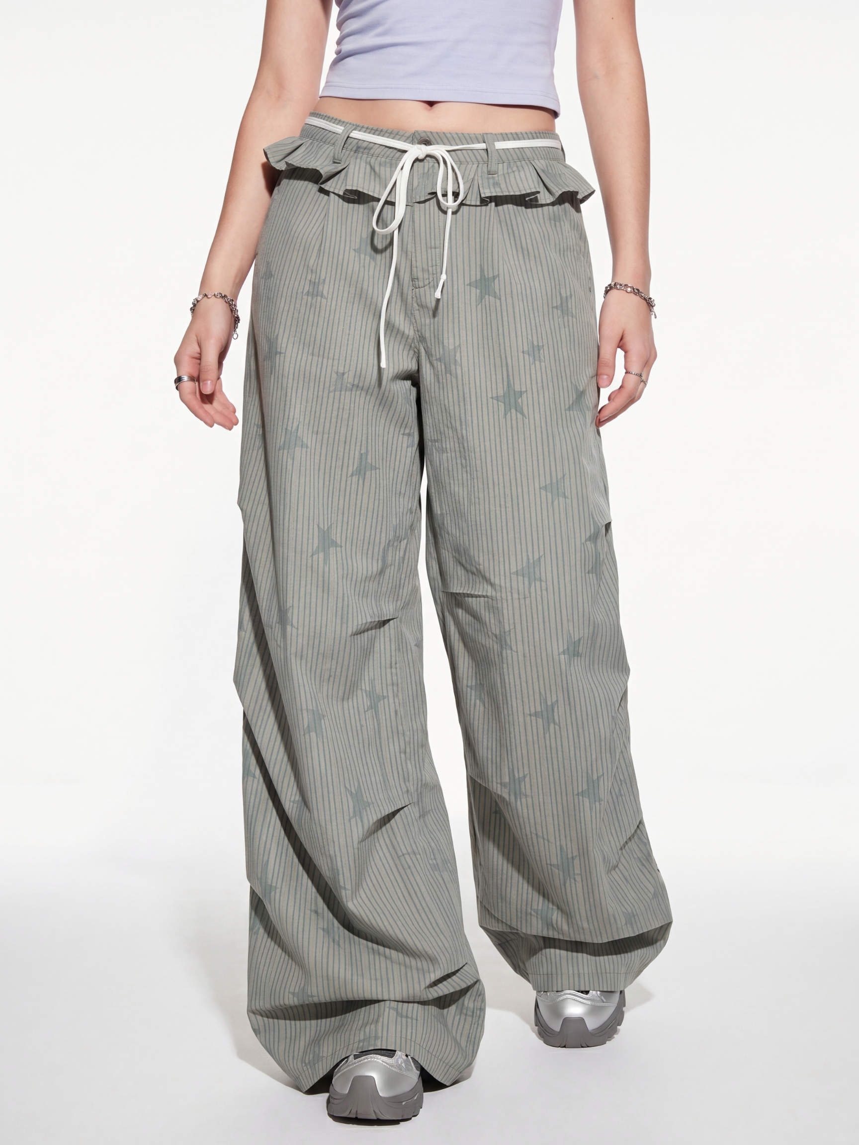 LineStar - Women's Striped Star Print Quick-Dry Parachute Pants