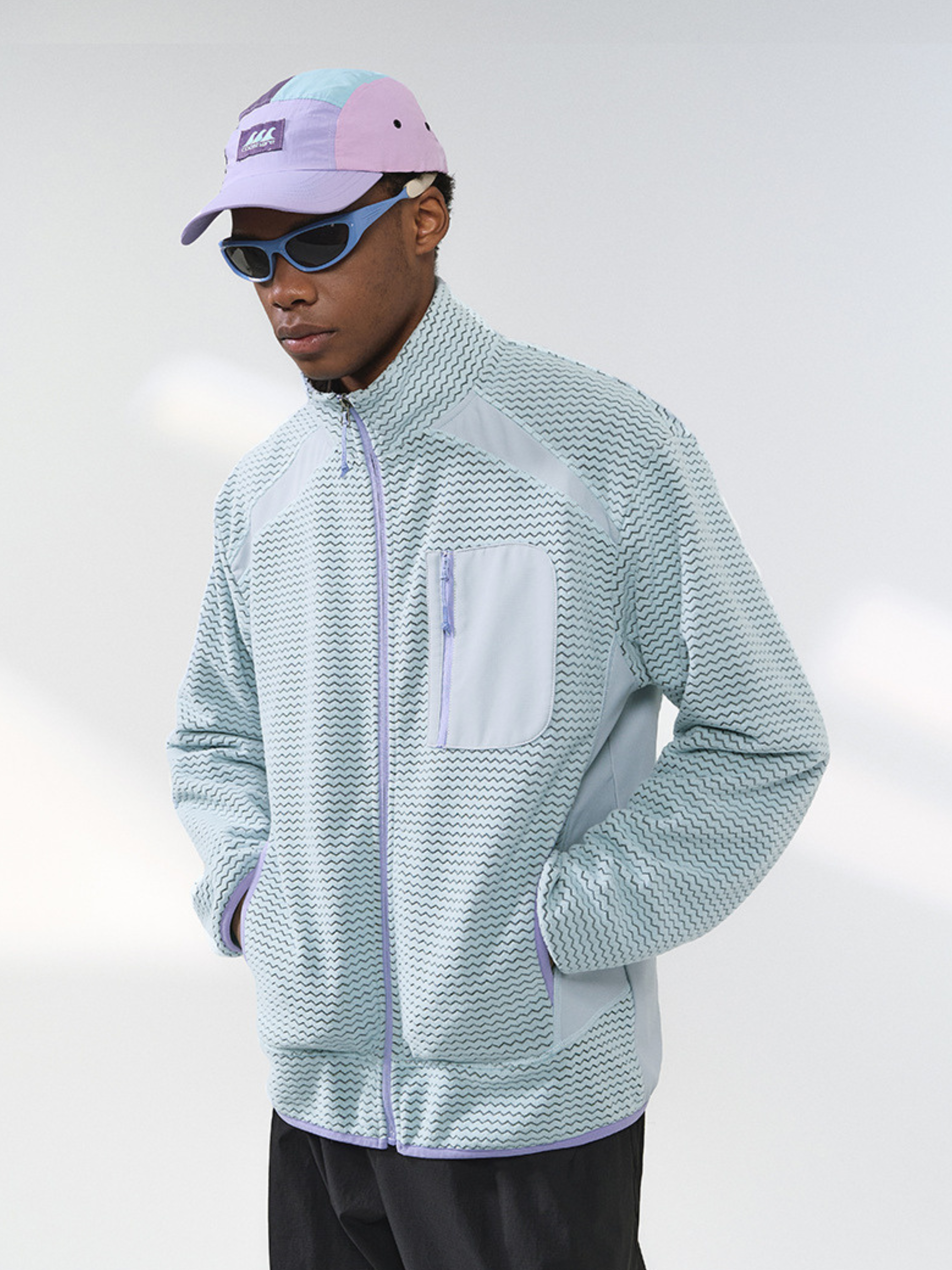 Nightthorn - Unisex Wave Pattern Fleece Zip-Up Sweatshirt