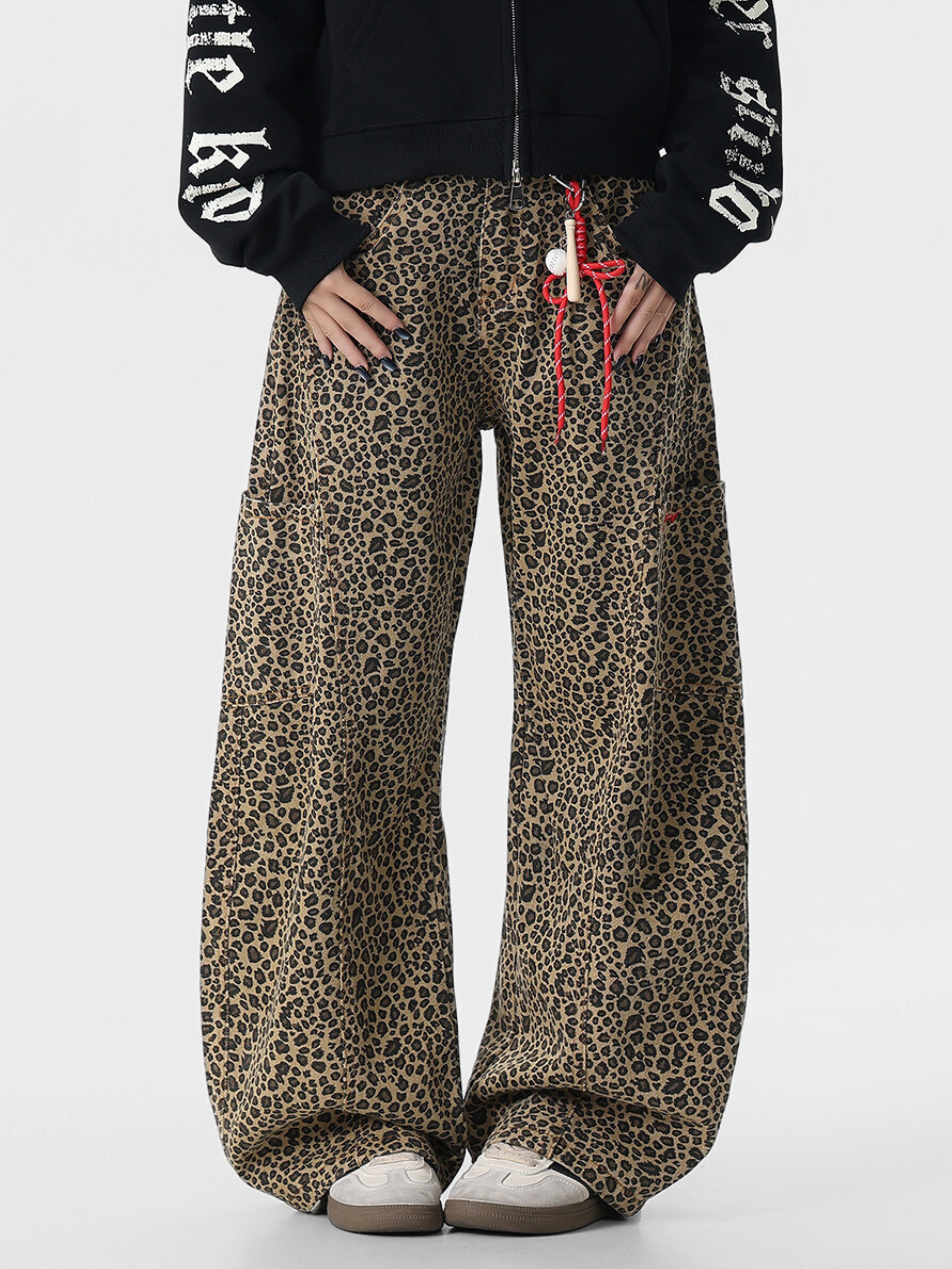 FoxCrate - Unisex Leopard Print Statement Wide-Leg Scimitar Pants