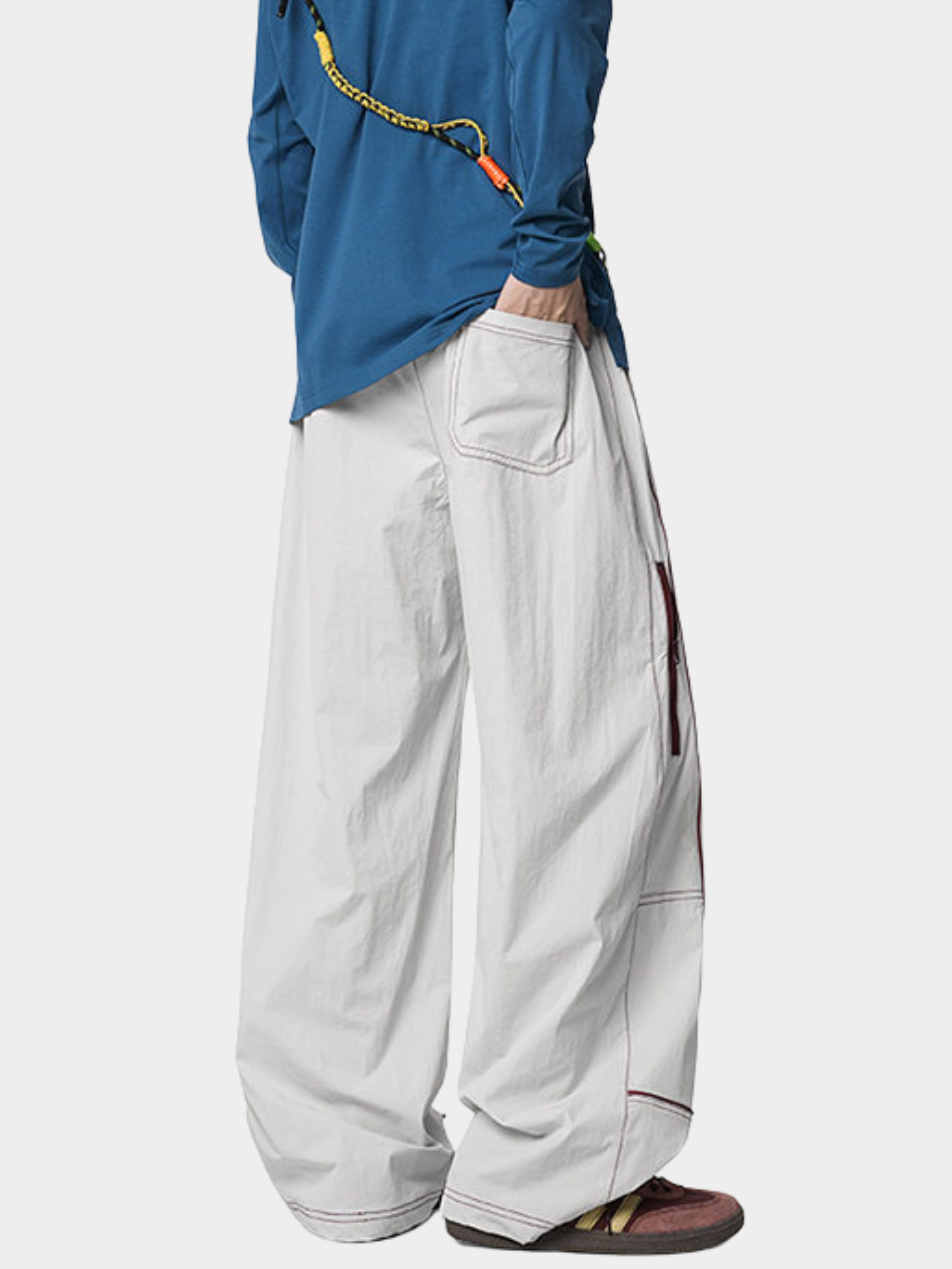FoxView - Unisex Three-Proof Colorblock Striped Curved-Cut Pants