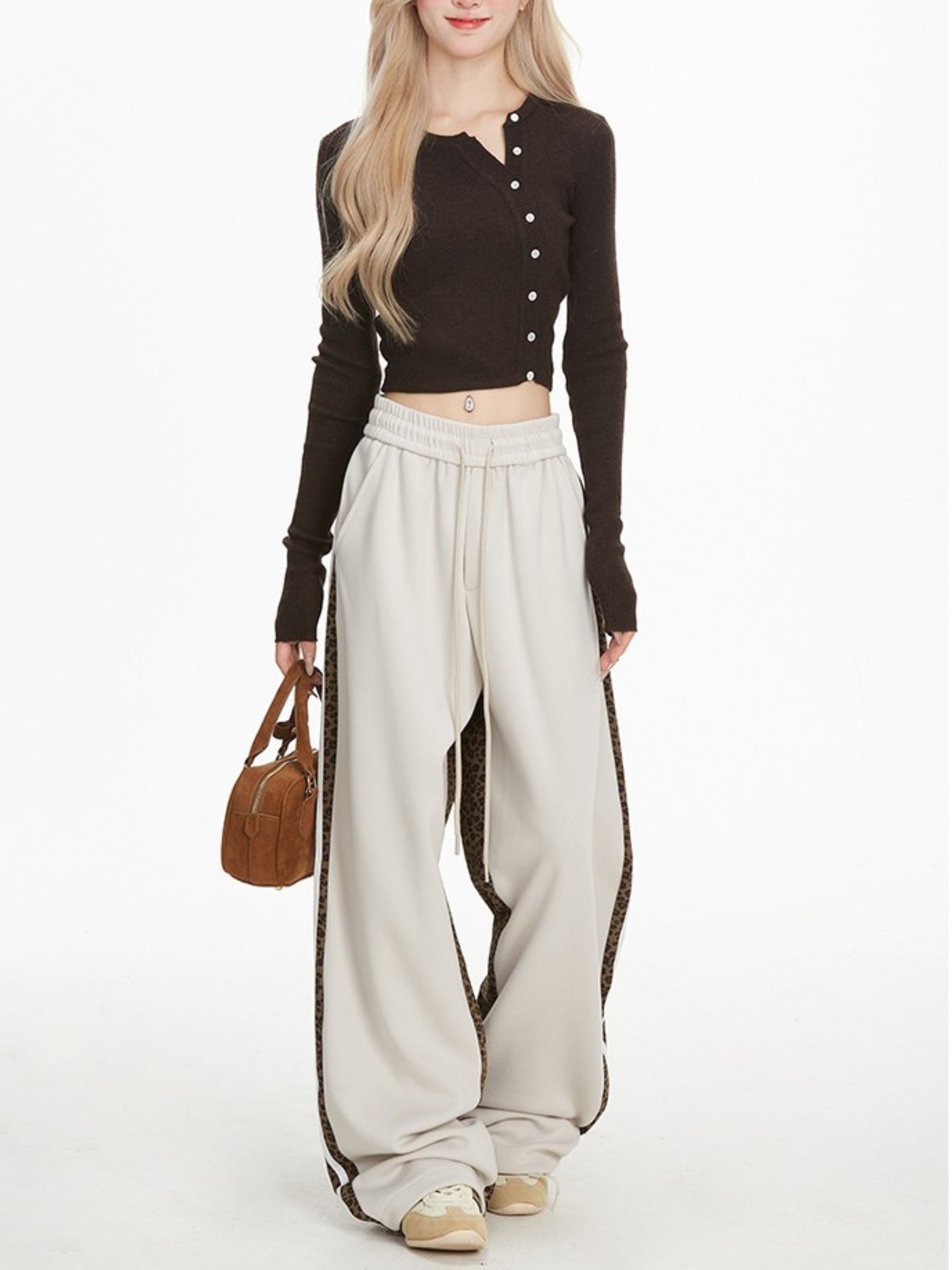 Frostlore - Women's Leopard-Panel Straight-Leg Casual Pants