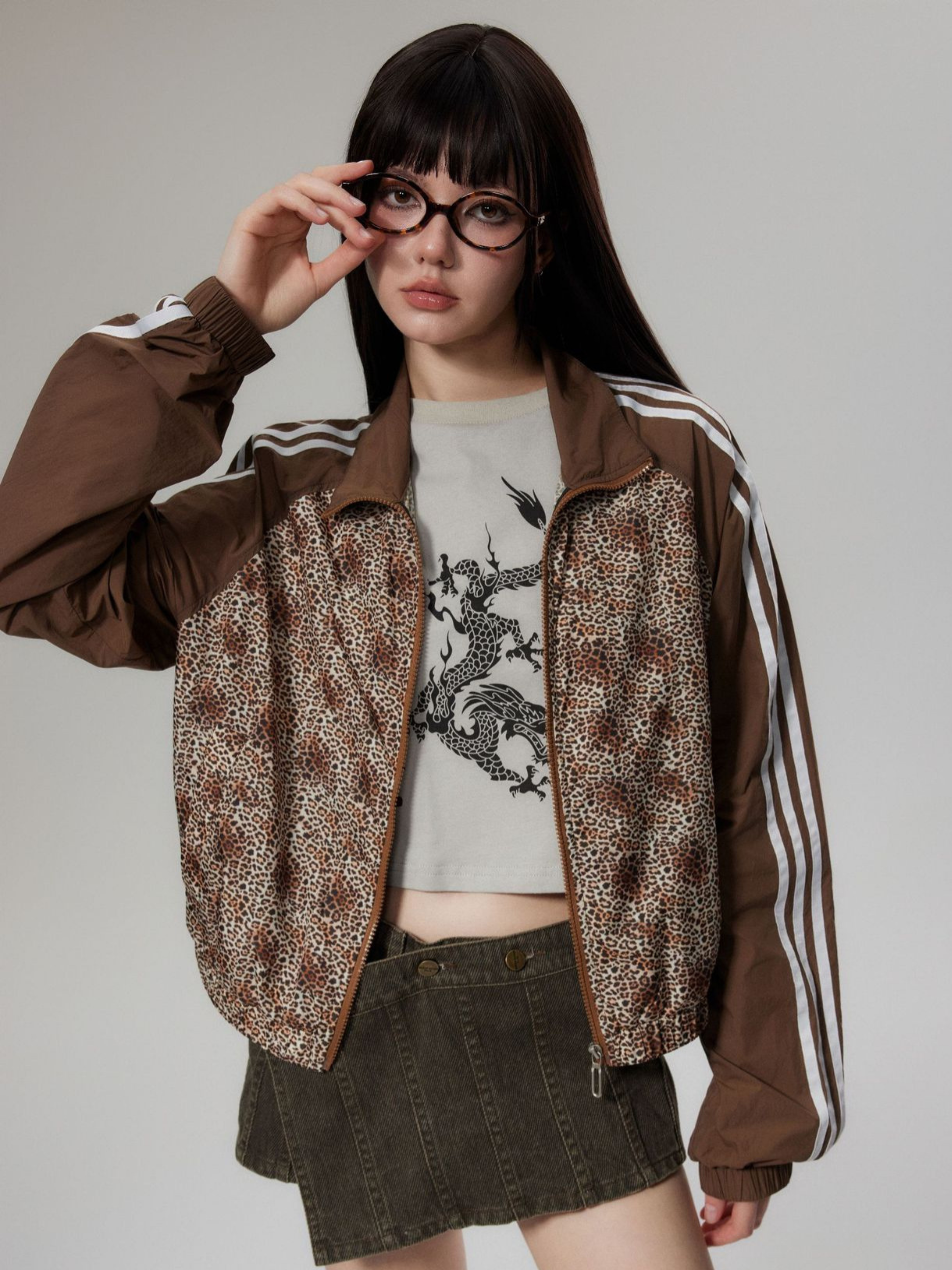 MesaTrail - Women's UPF50+ Leopard Panel Triple-Stripe Cropped Sun Hoodie GONGGAR SPORTS