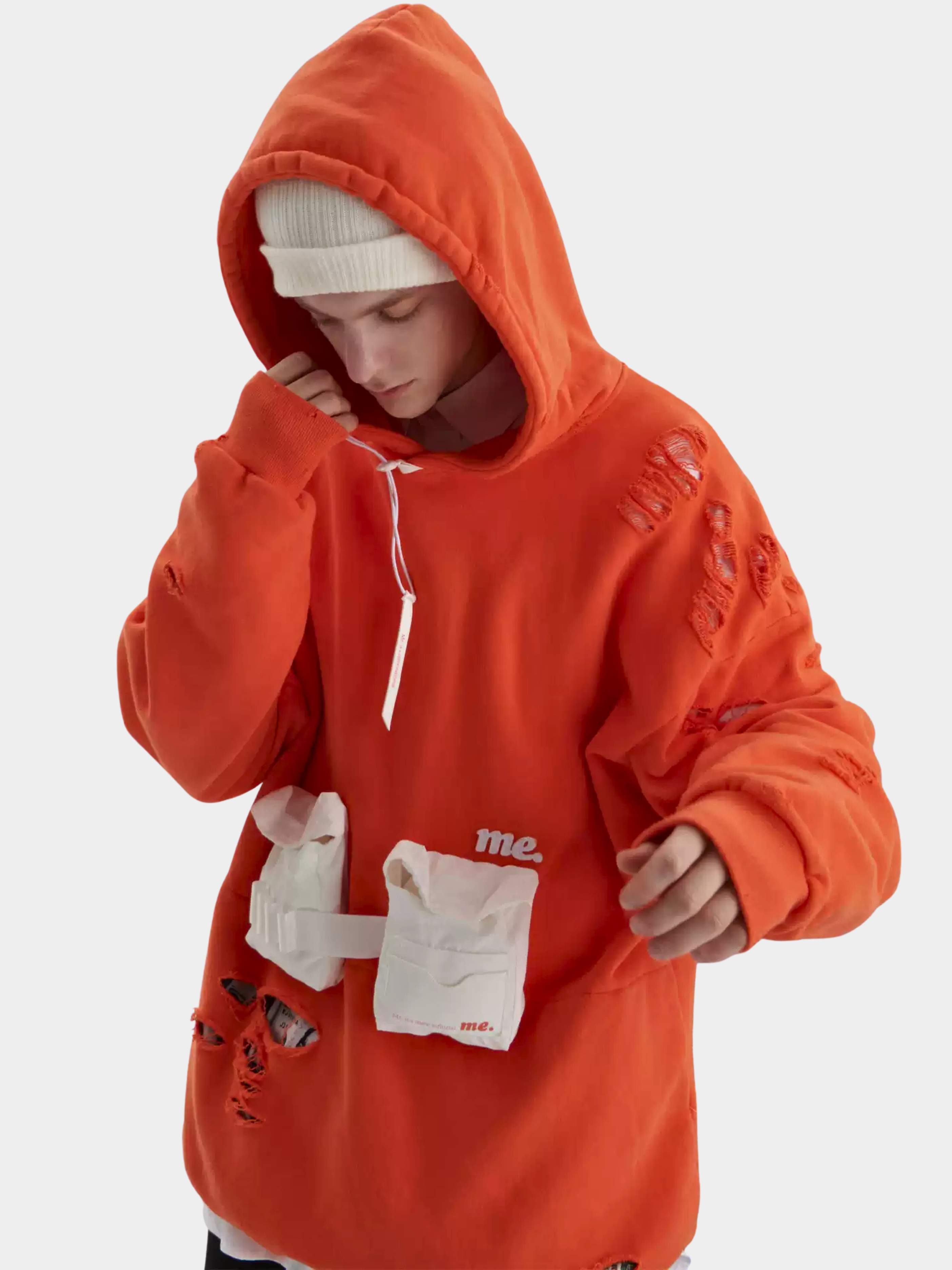HeatLamp - Men's Washed Distressed Embroidered Pocket Hoodie